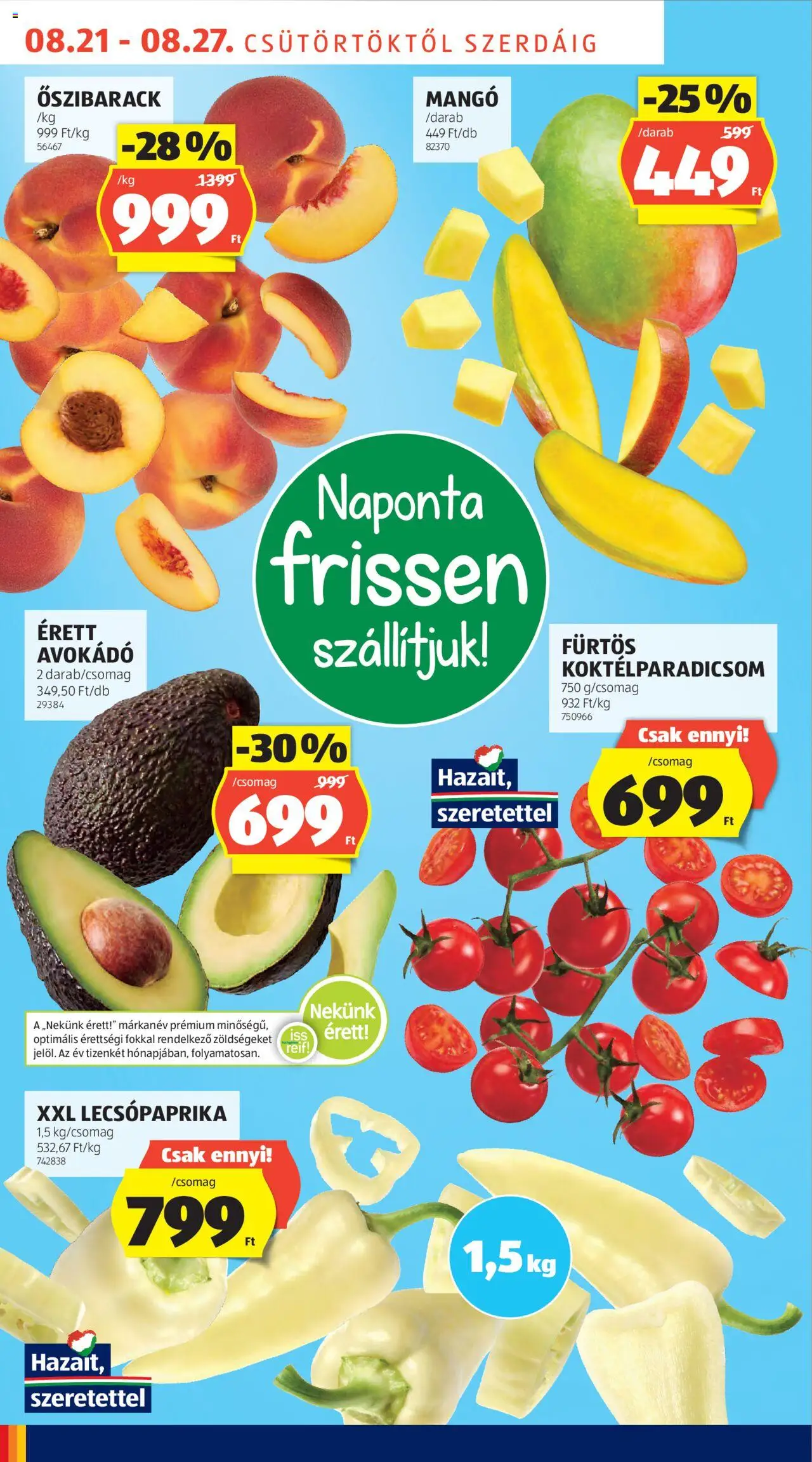 Aldi akciós ujság - amely érvényes a következő dátumtól: 21.08.2025 | Oldal: 6 | Termékek: Lecsópaprika, Koktélparadicsom, Avokádó, Mangó