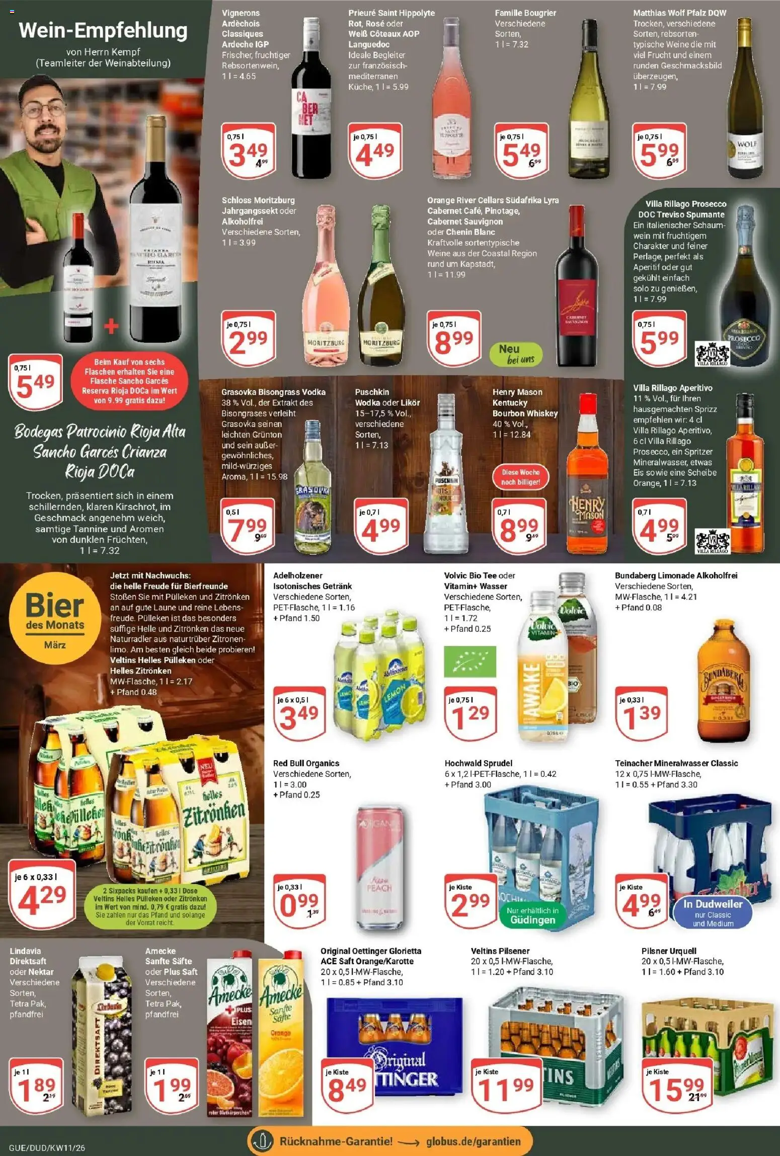 Globus prospekt Saarbrücken-Güdingen	 – gültig ab 09.03.2026 | Seite: 16 | Produkte: Saft, Wein, Wodka, Veltins