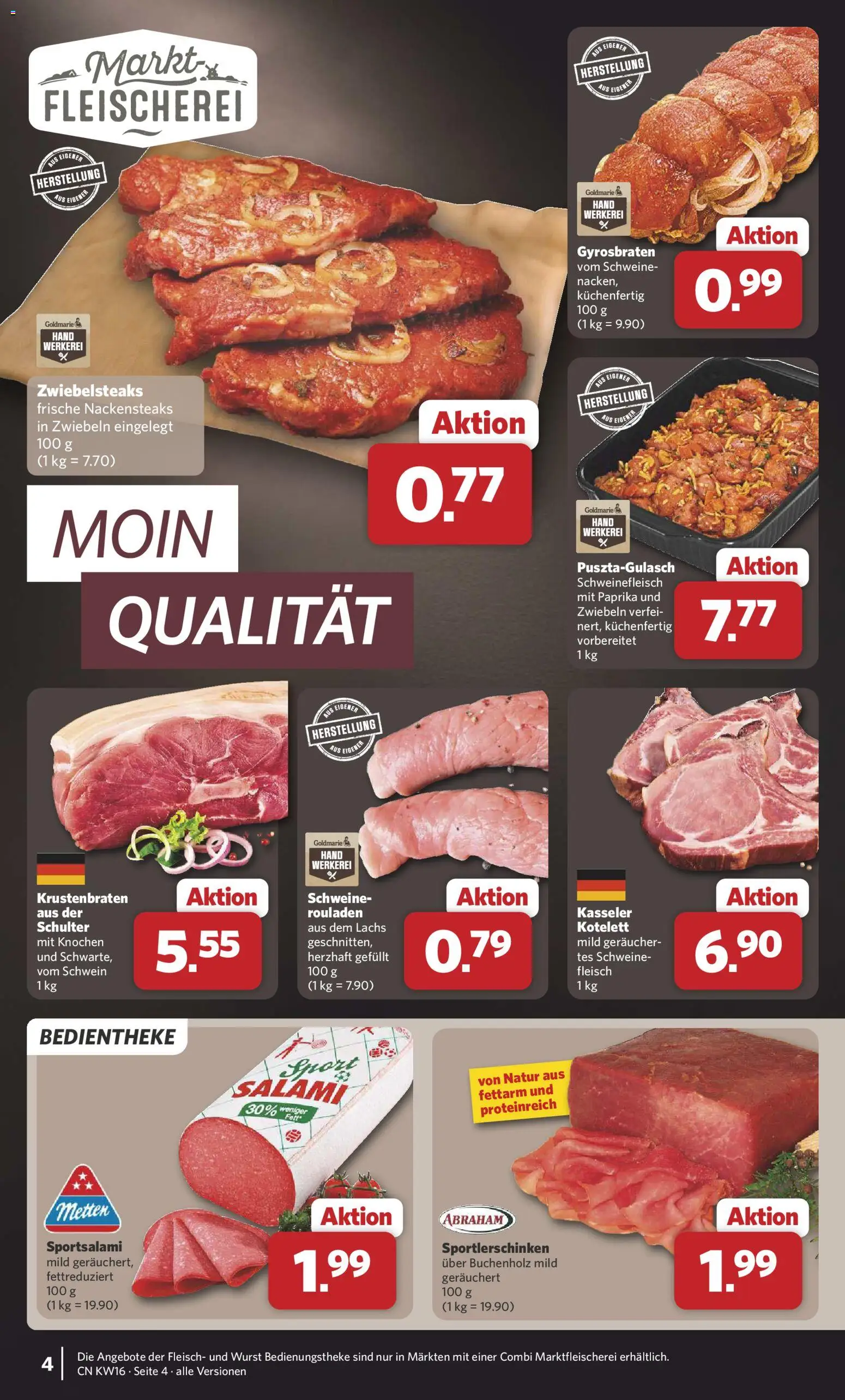 Combi Prospekt 	 – gültig ab 13.04.2026 | Seite: 4 | Produkte: Nackensteaks, Salami, Schweinefleisch, Fleisch