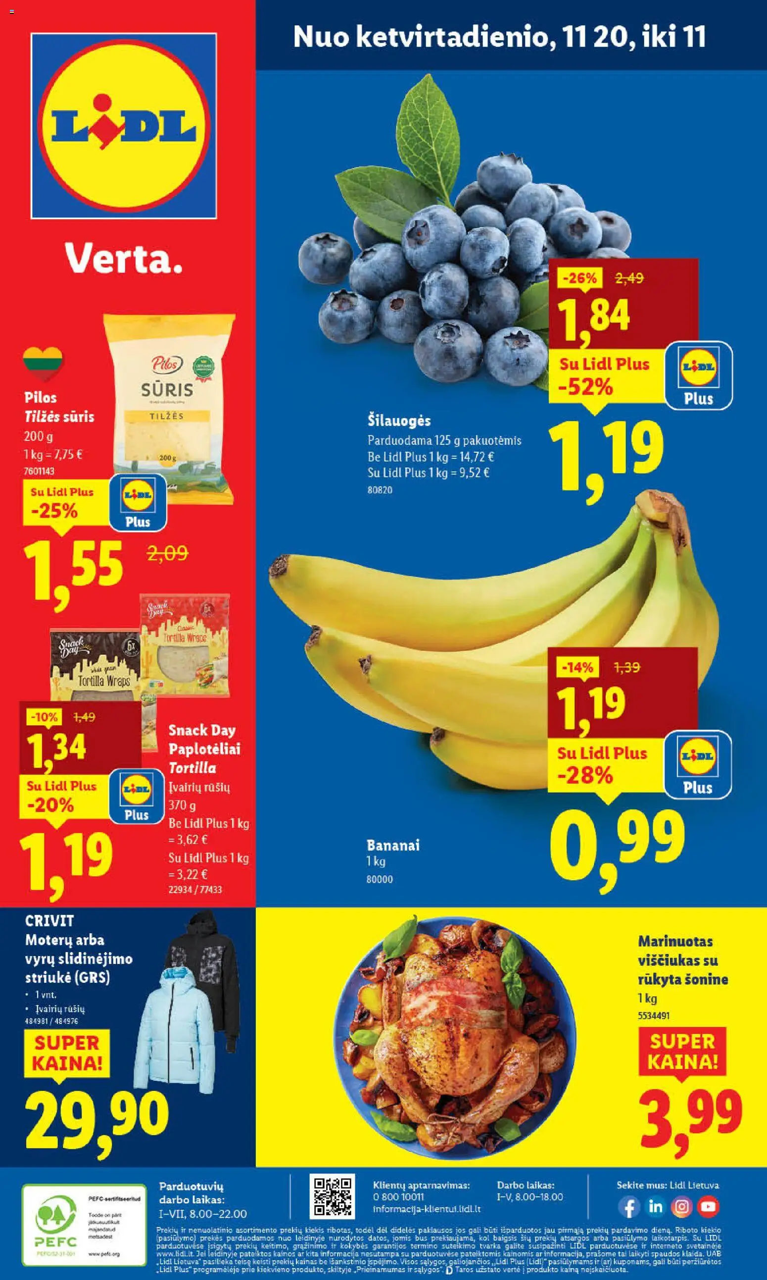 LIDL akcijos nuo 17.11.2025 | Puslapis: 48 | Prekių: Šilauogės, Viščiukas, Sūris, Bananai