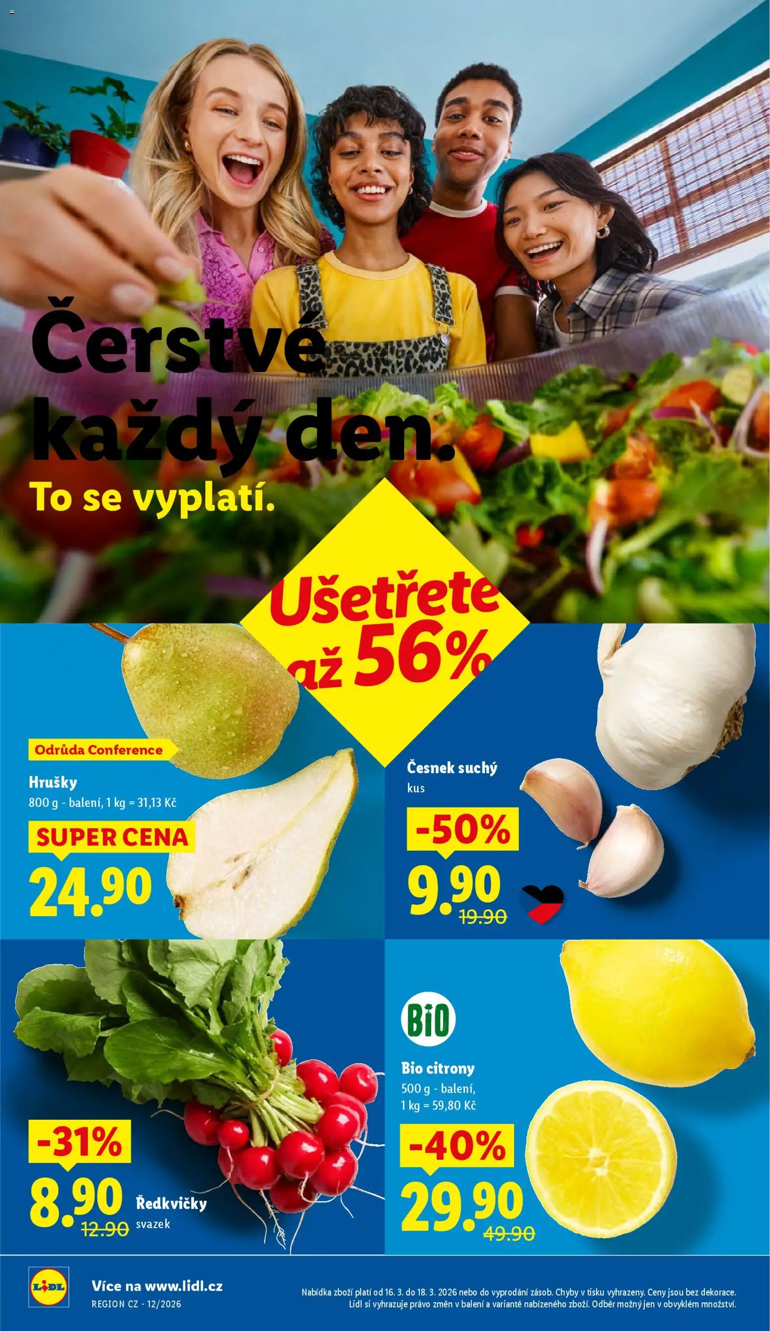 Lidl leták od 16.03.2026 | Strana: 12 | Produkty: Bio citrony, Hrušky, Česnek, Ředkvičky
