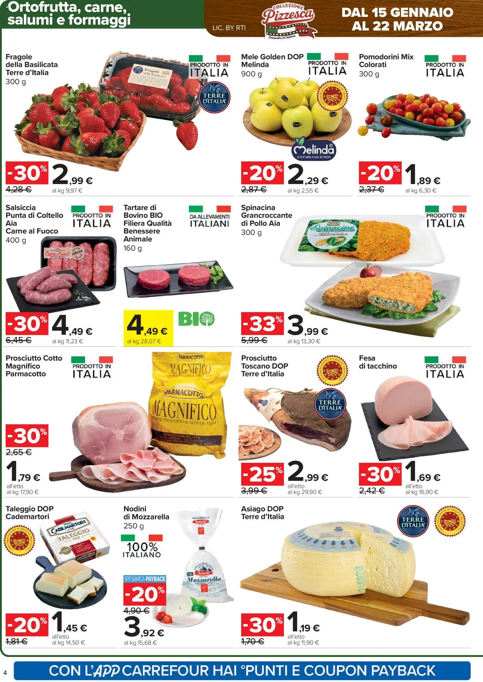 Volantino Carrefour del 12.03.2026 | Pagina: 4 | Prodotti: Mele, Fragole, Mozzarella, Salsiccia