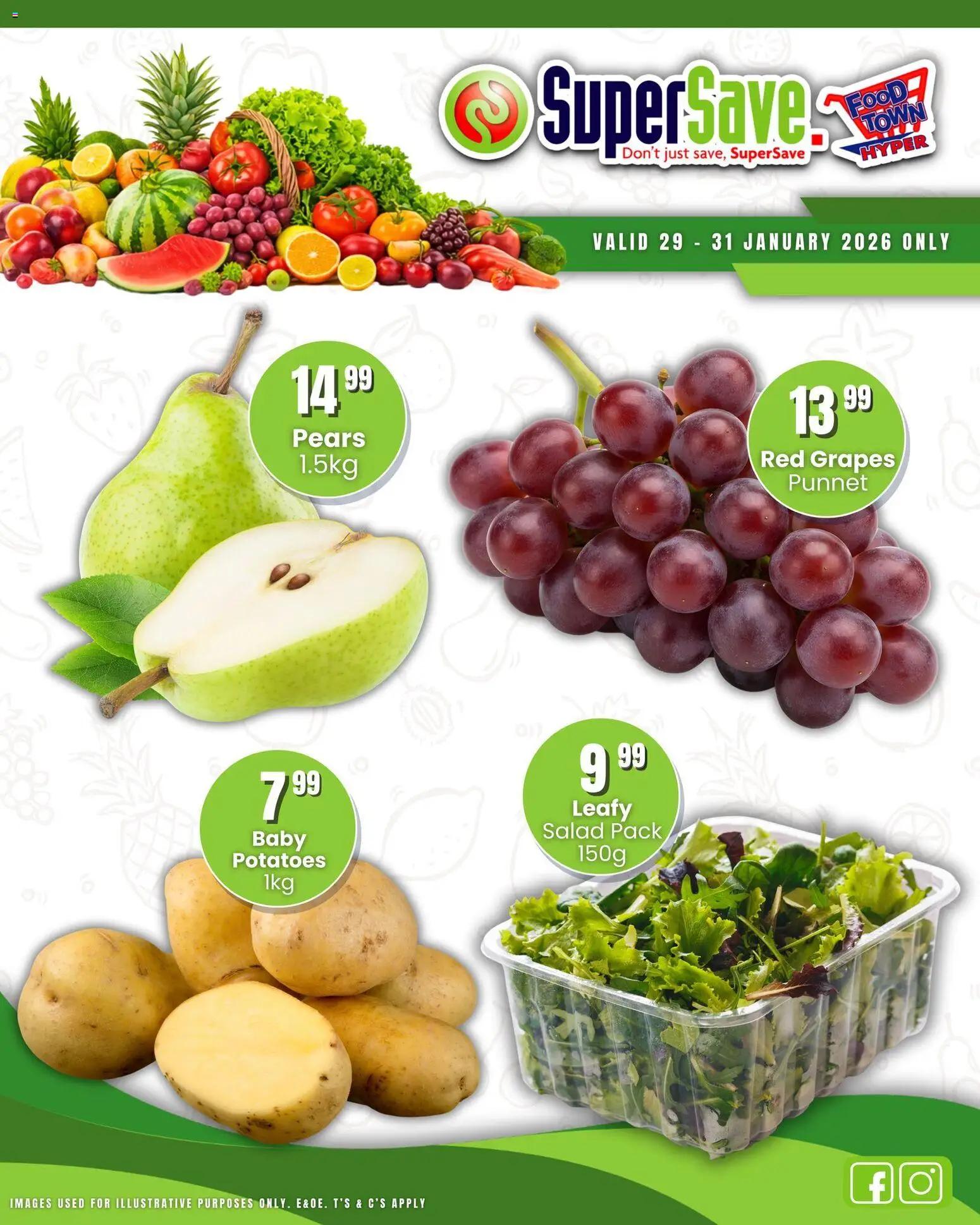 New Super Save catalogue – valid from 29.01.2026 | Page: 4 | Products: Pears, Salad, Potatoes, Grapes