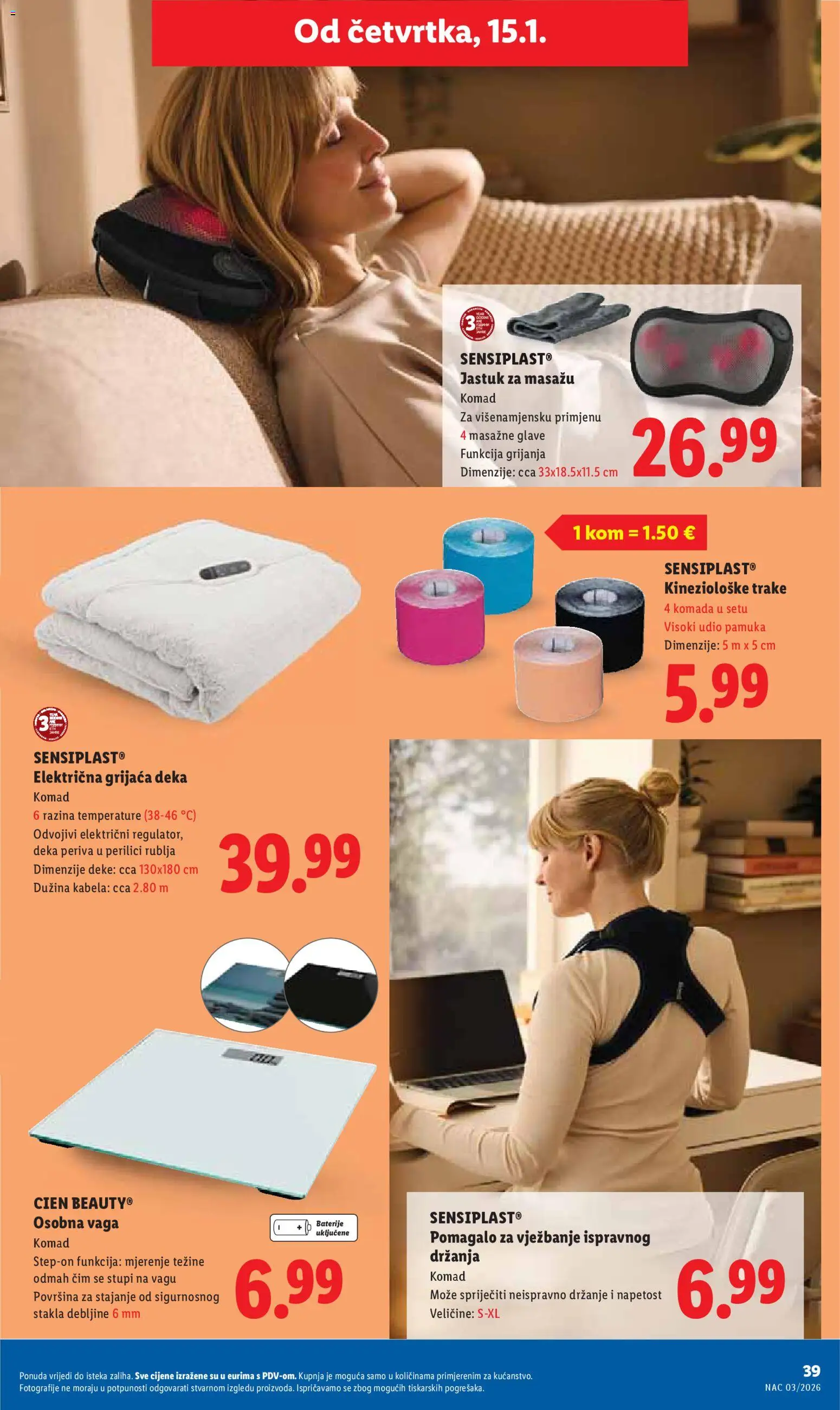 Lidl katalog | vrijedi od 12.01.2026 | Stranica: 39 | Proizvodi: Jastuk, Osobna vaga, Deka, Vaga