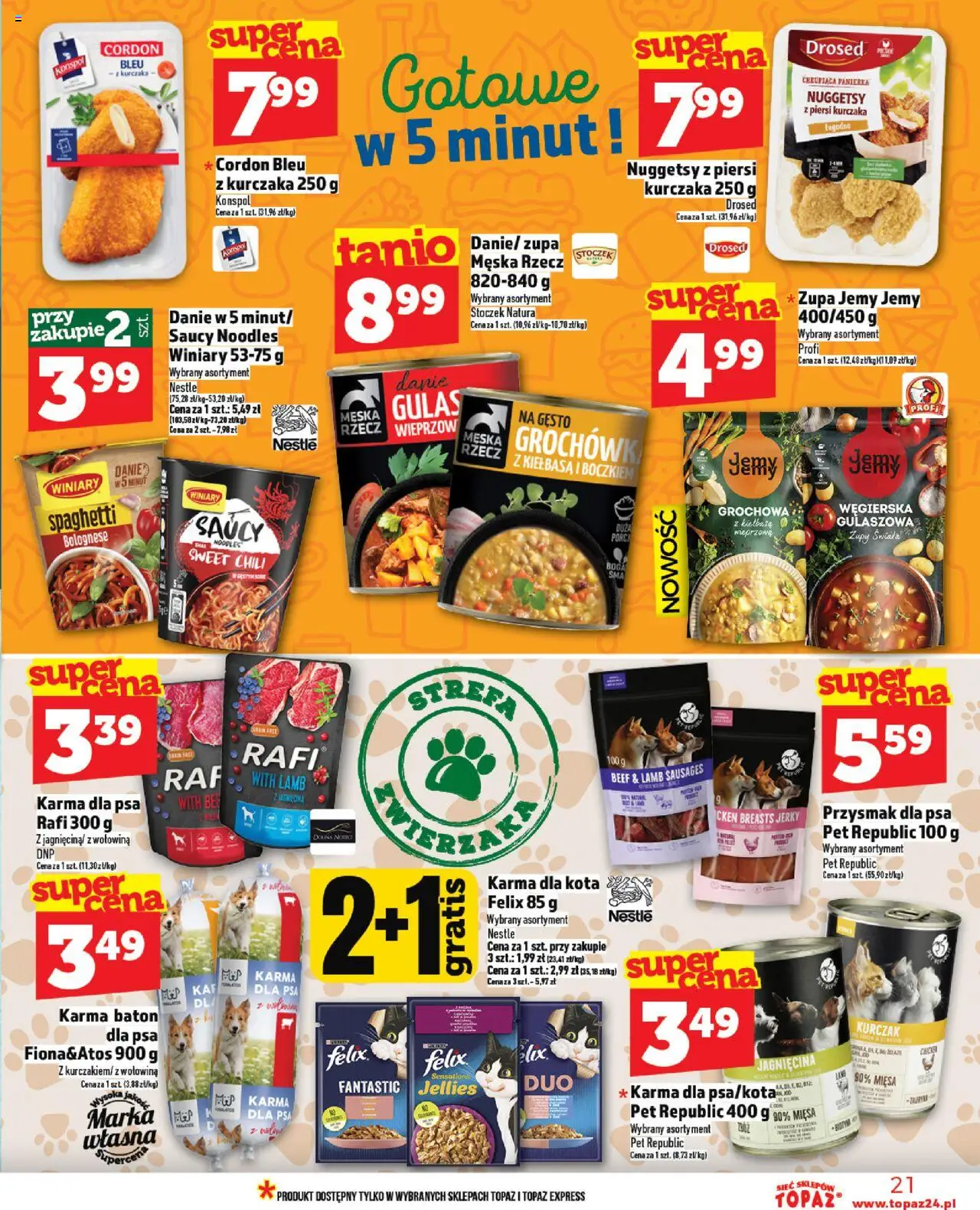 Topaz Gazetka - Ceny małe na stałe od 07.08.2025 | Strona: 21 | Produkty: Kiełbasa, Piersi, Jagnięcina, Karma dla kota