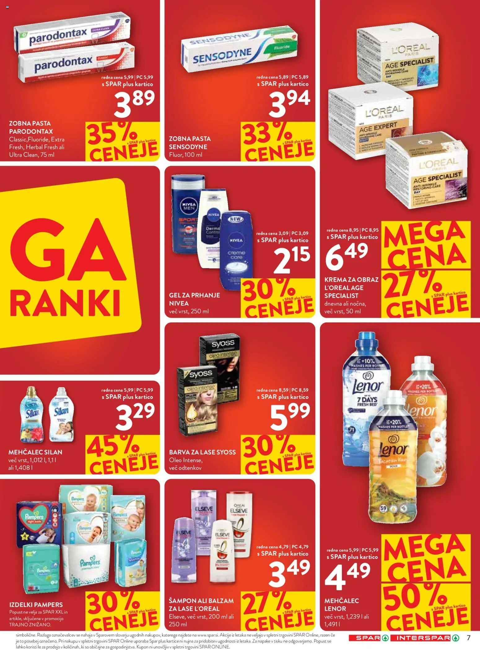 Novi Spar katalog ponudbe – veljaven od 21.01.2026 | Stran: 7 | Izdelki: Mehčalec, Zobna pasta, Barva, Krema za obraz