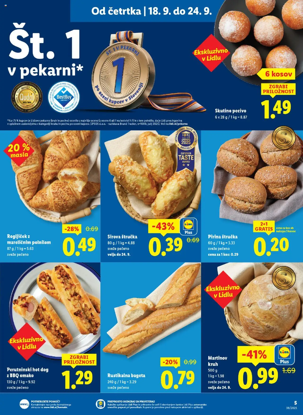 Novi Lidl katalog ponudbe – veljaven od 18.09.2025 | Stran: 5 | Izdelki: Štručka, Kos, Kruh