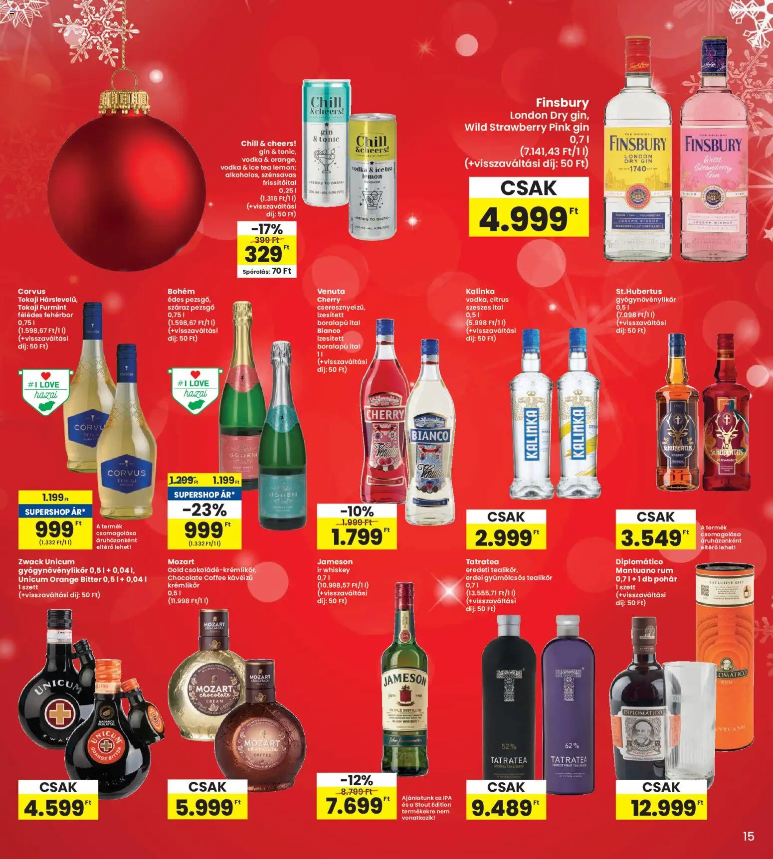 Interspar akciós ujság - amely érvényes a következő dátumtól: 04.12.2025 | Oldal: 15 | Termékek: Whiskey, Irish whiskey, Fehérbor, Pohár