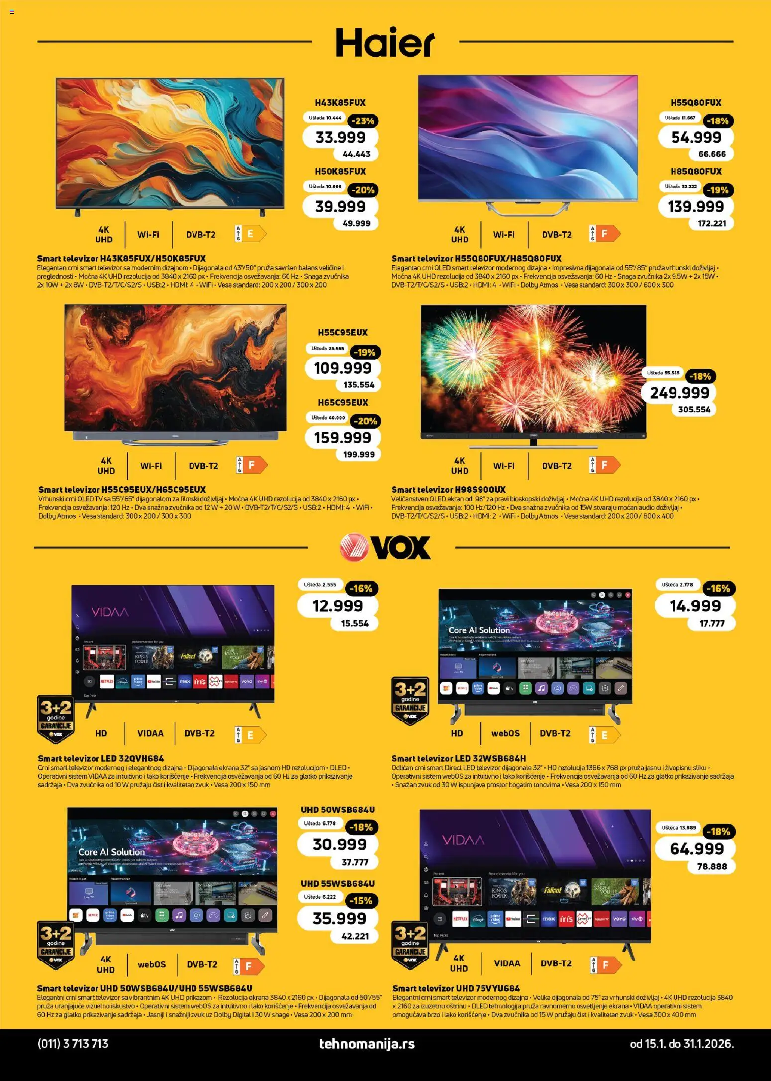 Tehnomanija katalog - važi od 15.01.2026 | Strana: 15 | Proizvode: Smart televizor, Audio, Video, LED televizor