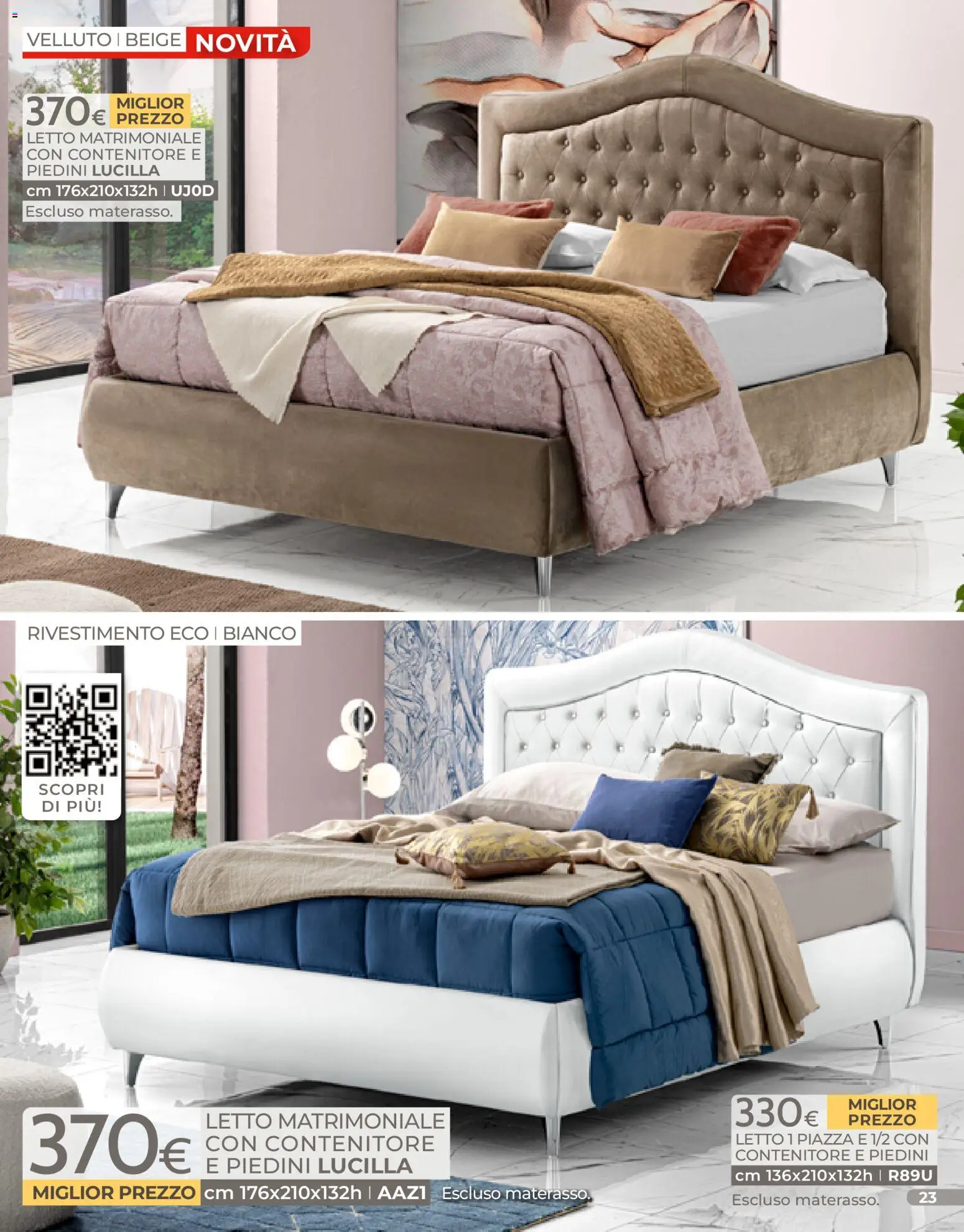 Volantino Mondo Convenienza del 04.01.2026 | Pagina: 23 | Prodotti: Letto matrimoniale, Contenitore, Letto