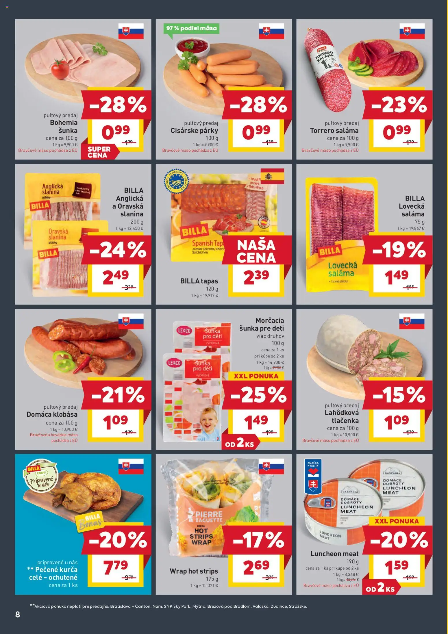 Nové Billa akcie – leták je platný od 28.01.2026 | Strana: 10 | Produkty: Šunka, Slanina, Bravčové mäso, Párky