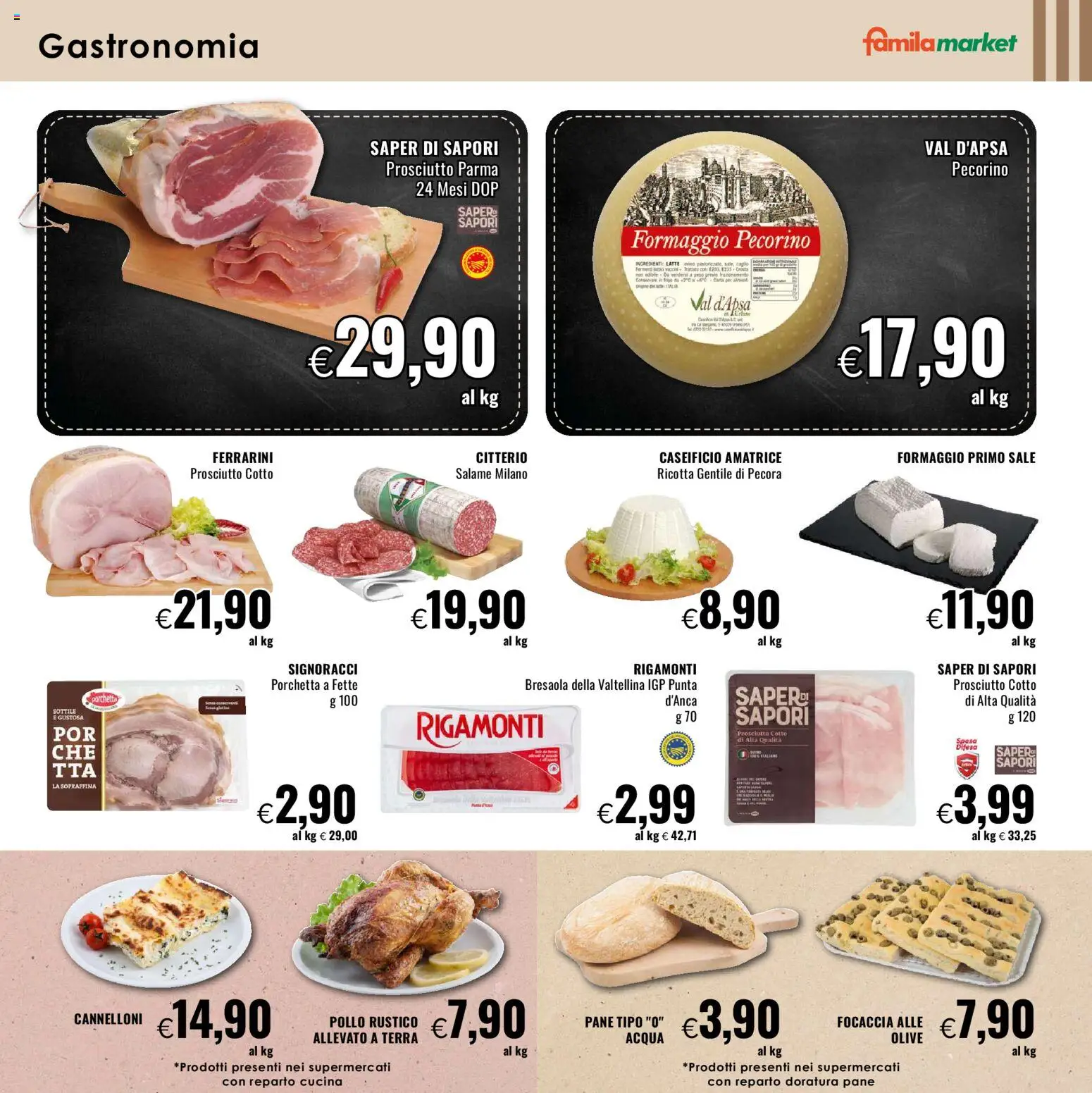 Volantino Famila del 13.11.2025 | Pagina: 5 | Prodotti: Focaccia, Latte, Ricotta, Pecorino