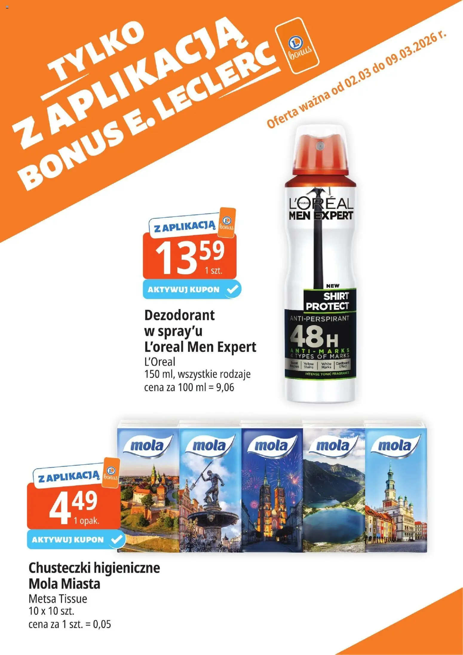 E.Leclerc gazetka - Wrocław kupony dodatkowe od 02.03.2026 | Strona: 11 | Produkty: Chusteczki higieniczne, Dezodorant