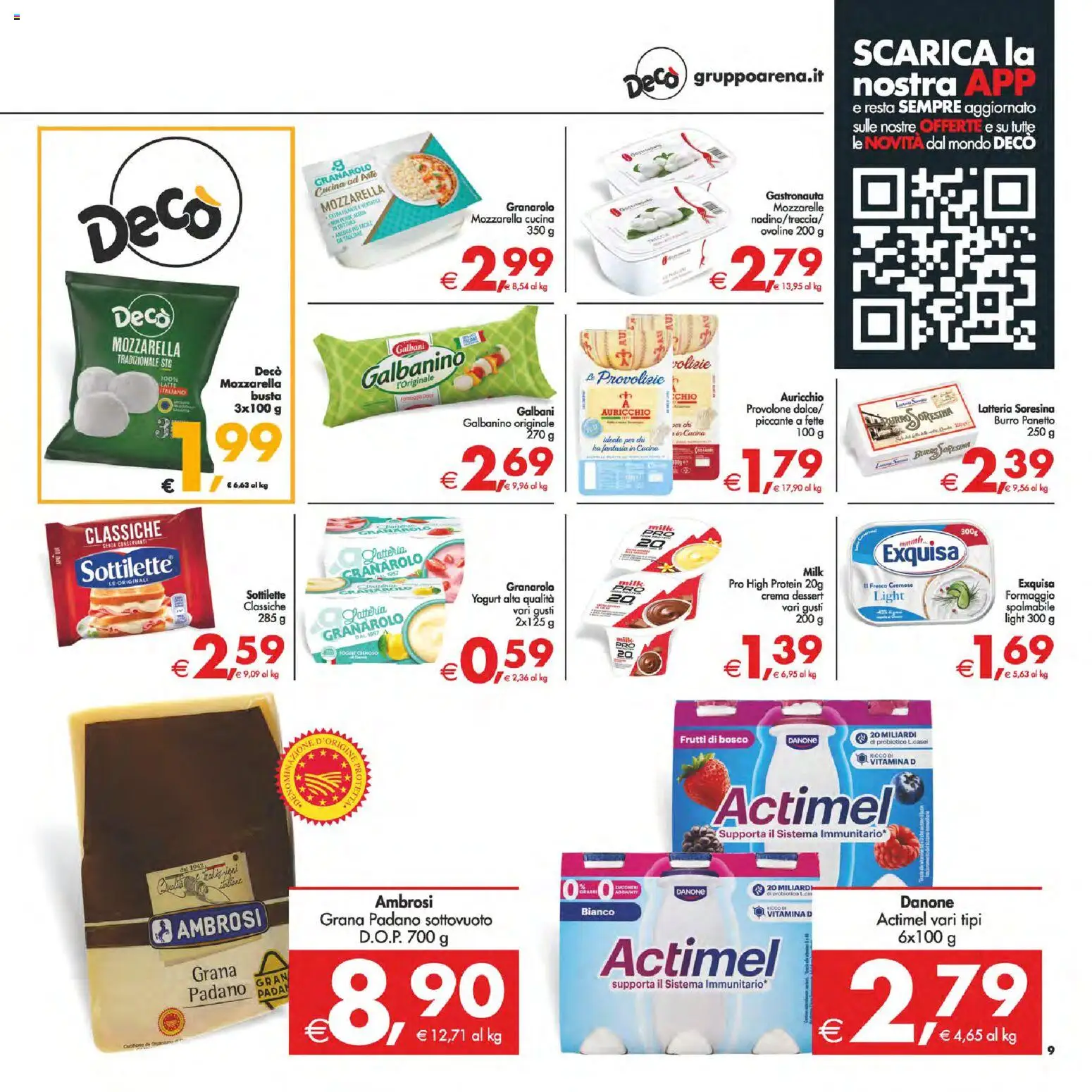 Volantino Decò del 06.03.2026 | Pagina: 9 | Prodotti: Provolone, Yogurt, Formaggio, Grana Padano