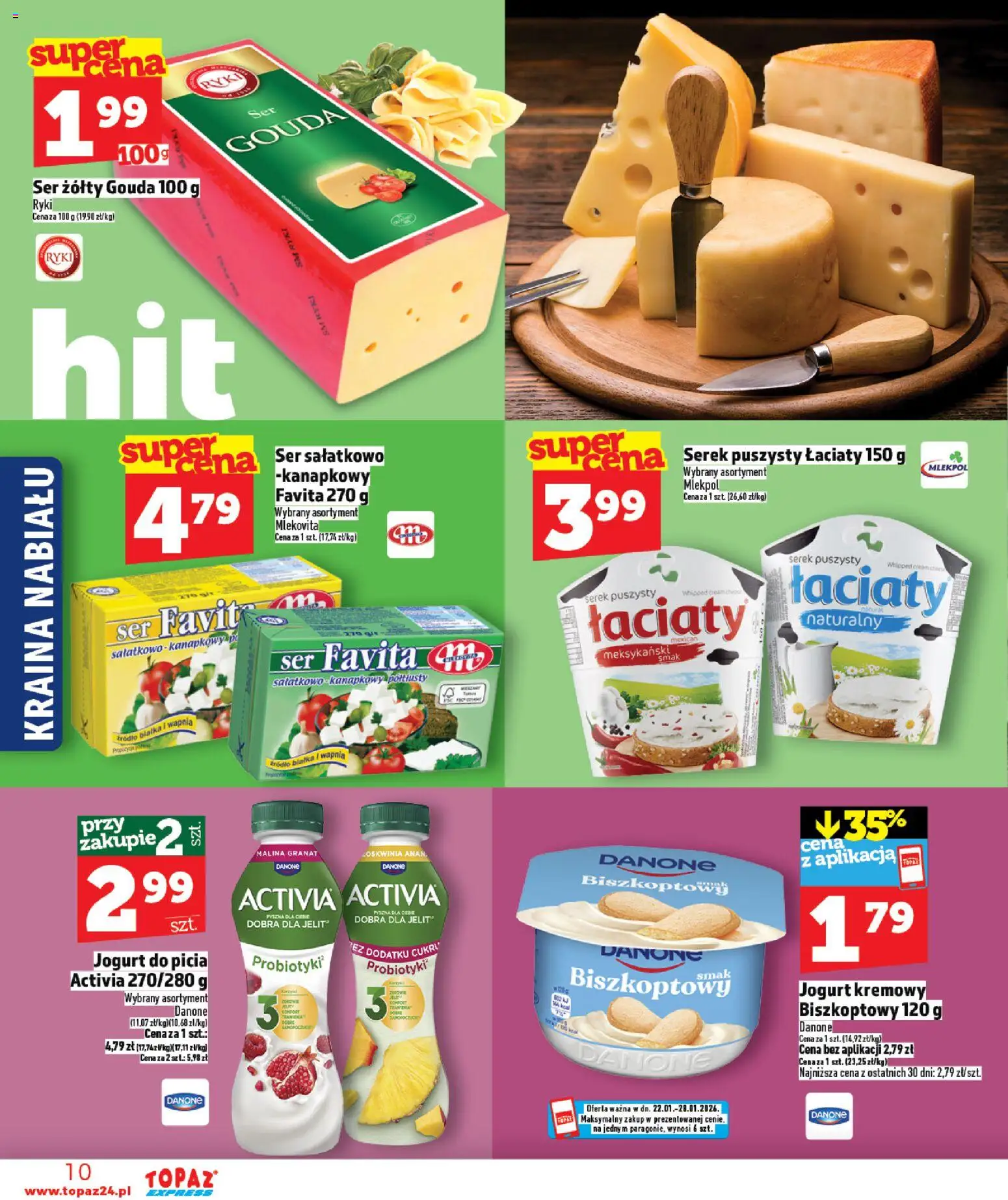 Topaz Gazetka - Express od 22.01.2026 | Strona: 10 | Produkty: Ser żółty, Malina, Ser, Jogurt kremowy