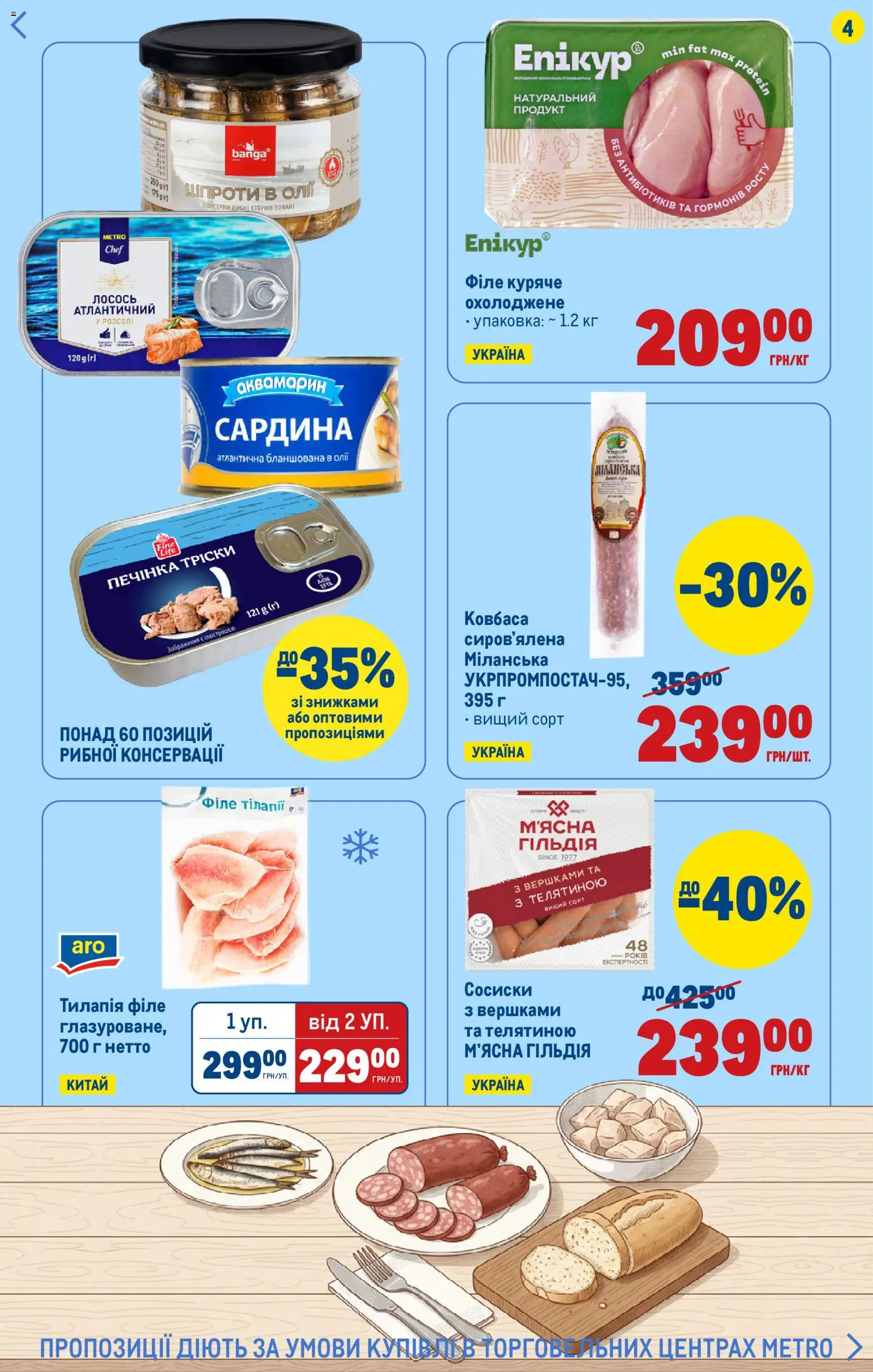 Metro Kаталог - дійснийкції з 05.01.2026 | Сторінка: 4 | Товари: Ковбаса, Лосось, Шпроти, Сосиски