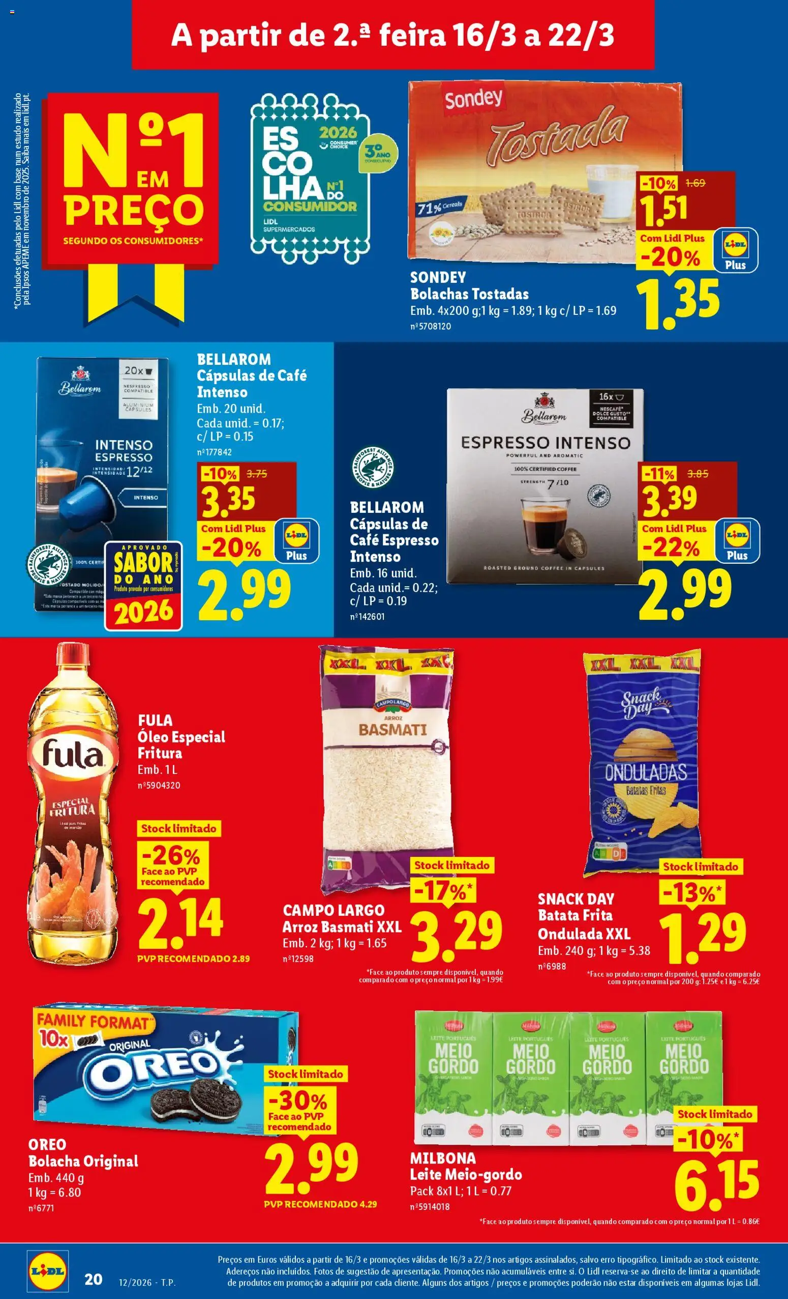 Lidl folheto │ válido de 16.03.2026 | Página: 20 | Produtos: Batata frita, Leite, Óleo, Café