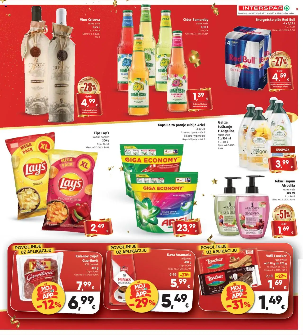 Interspar katalog | vrijedi od 11.06.2025 | Stranica: 3 | Proizvodi: Gel za tuširanje, Čips, Vafli, Red Bull