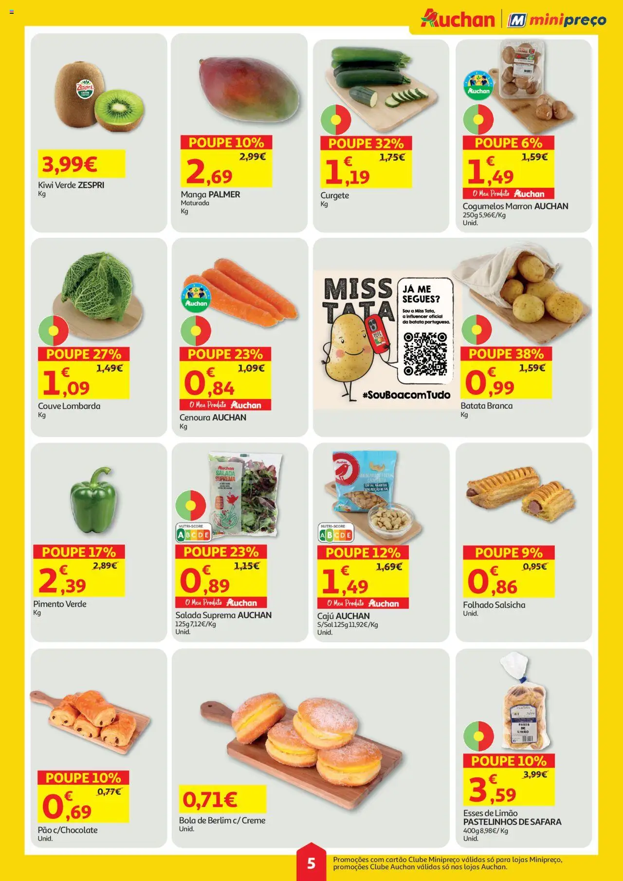 Auchan folheto │ válido de 31.07.2025 | Página: 5 | Produtos: Salsicha, Kiwi, Salada, Couve