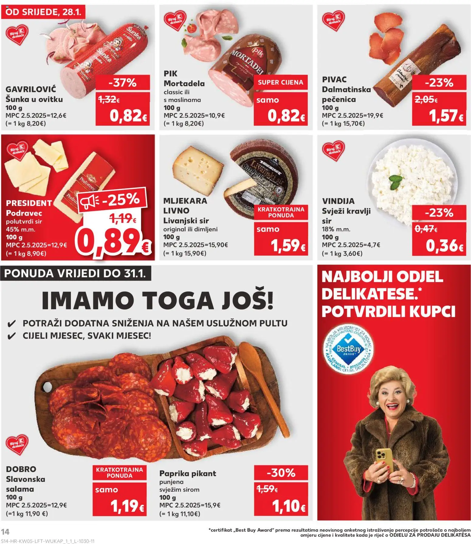 Kaufland katalog | vrijedi od 28.01.2026 | Stranica: 14 | Proizvodi: Vindija, Sir, Šunka, Paprika