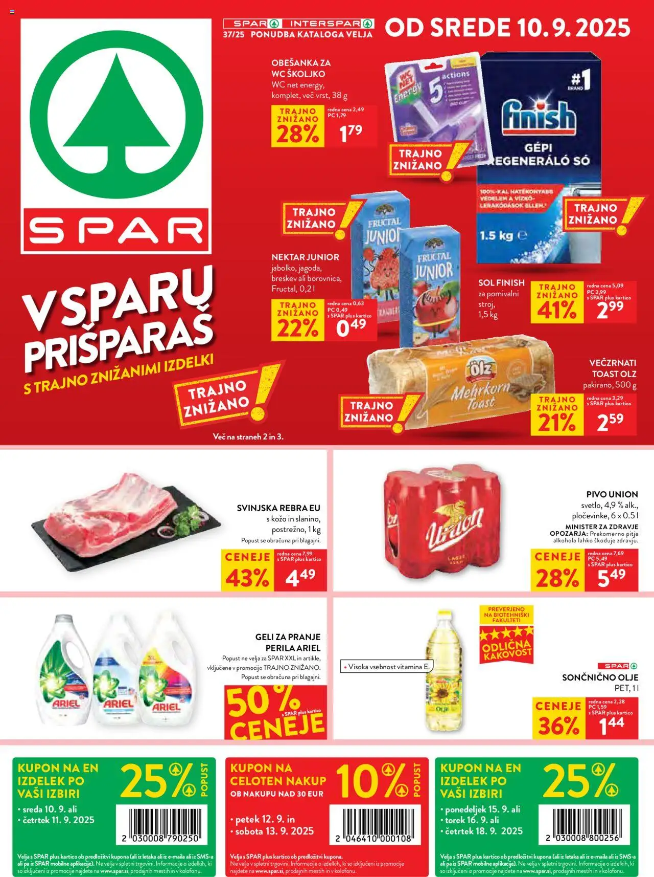 Novi Spar katalog ponudbe – veljaven od 10.09.2025 | Stran: 1 | Izdelki: Toast, Olje, Sol, Breskev