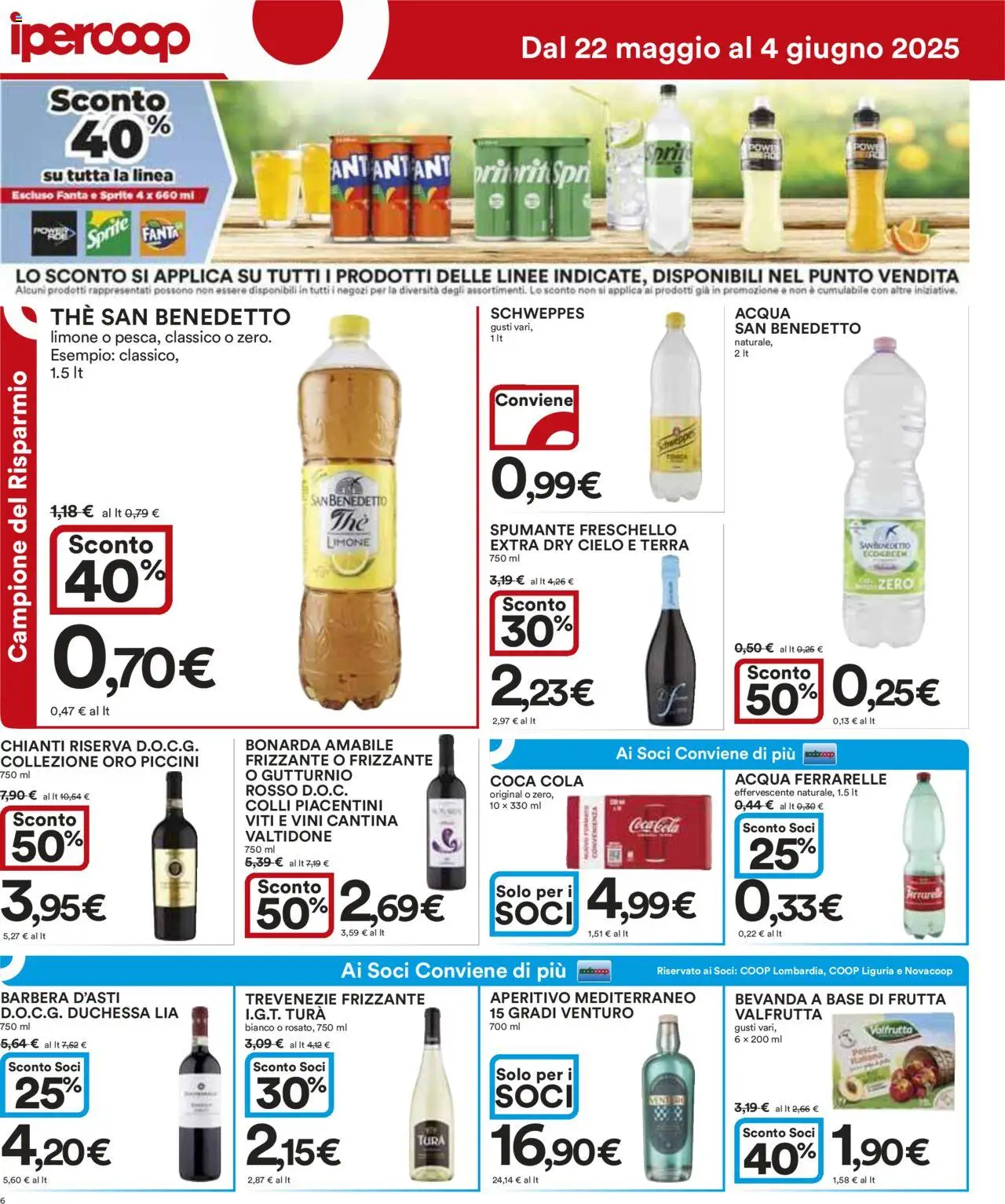 Volantino Ipercoop del 22.05.2025 | Pagina: 6 | Prodotti: Acqua, The, Spumante, Terra