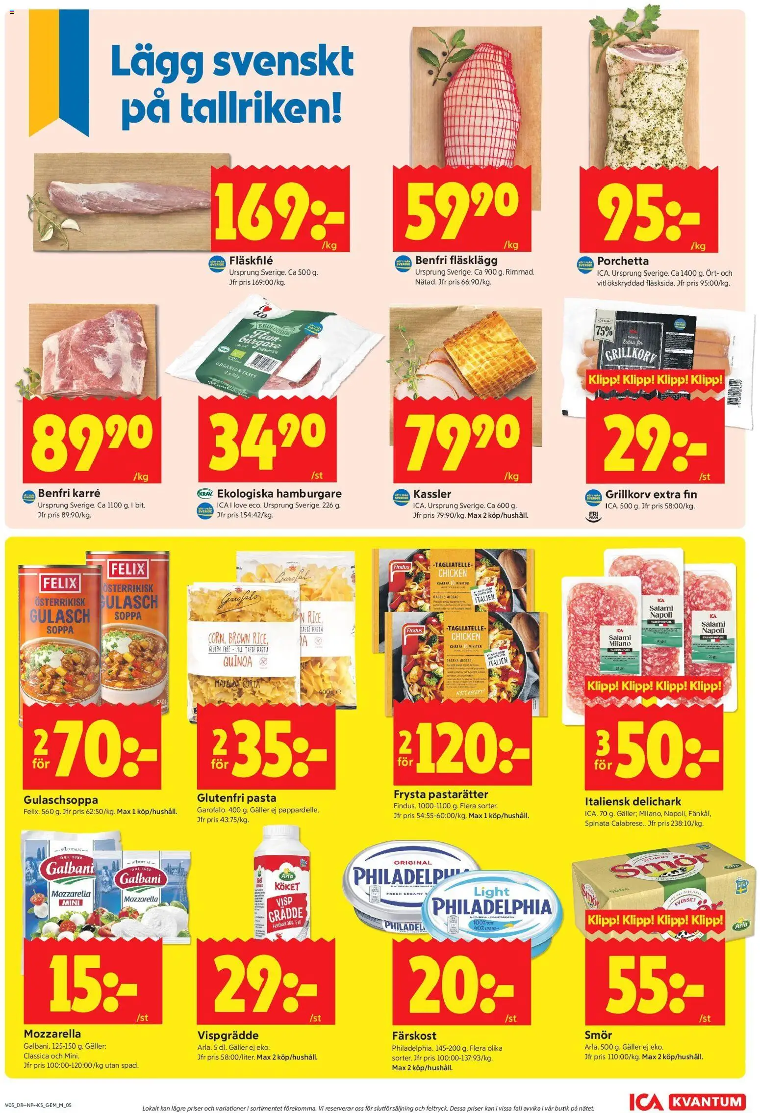 ICA Kvantum reklamblad aktuell från 26.01.2026 | Sida: 5 | Produkter: Grillkorv, Salami, Pasta, Vispgrädde
