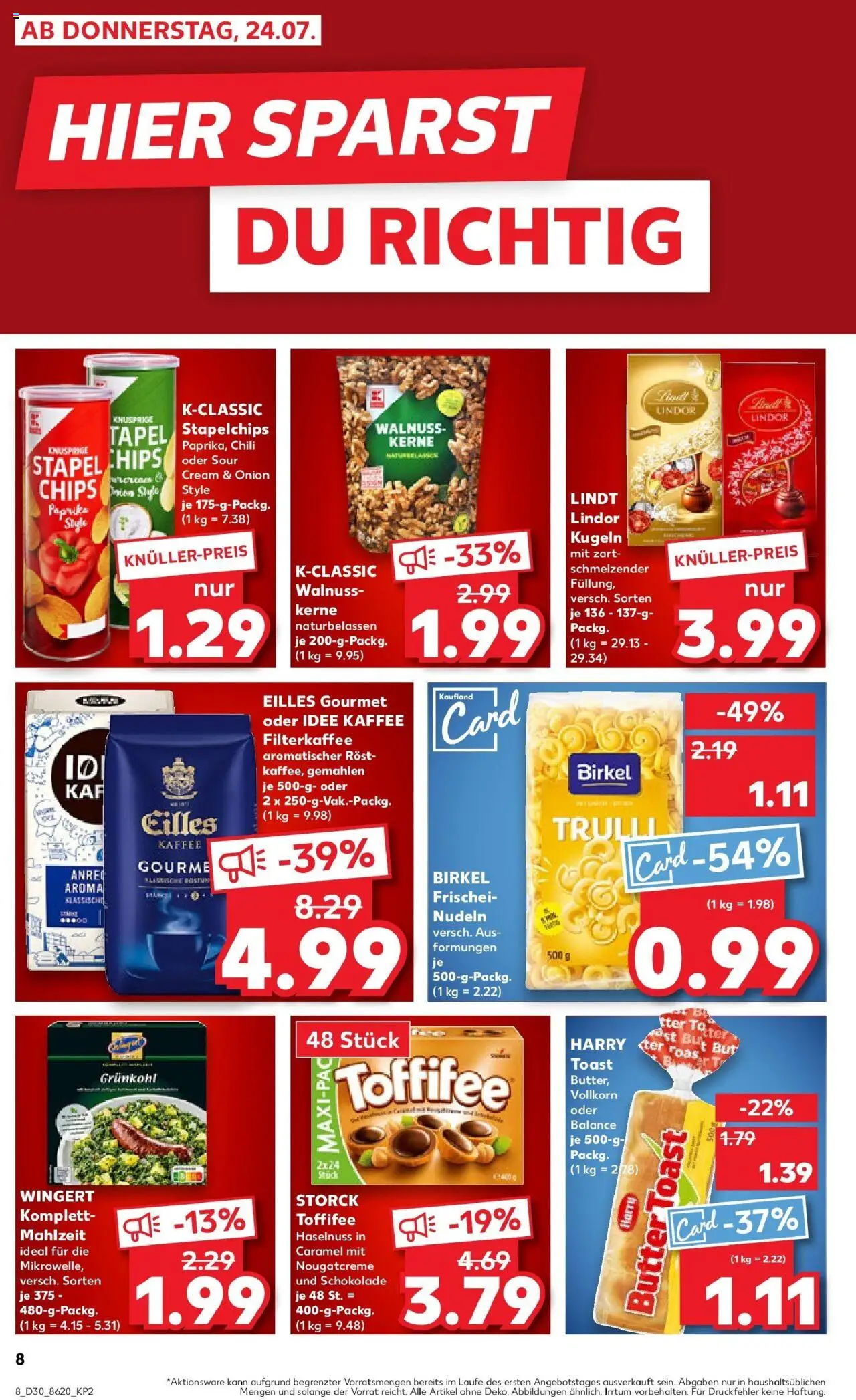 Kaufland prospekt Bottrop	 - gültig ab dem 23.07.2025 | Seite: 8 | Produkte: Kaffee, Schokolade, Pasta, Chips