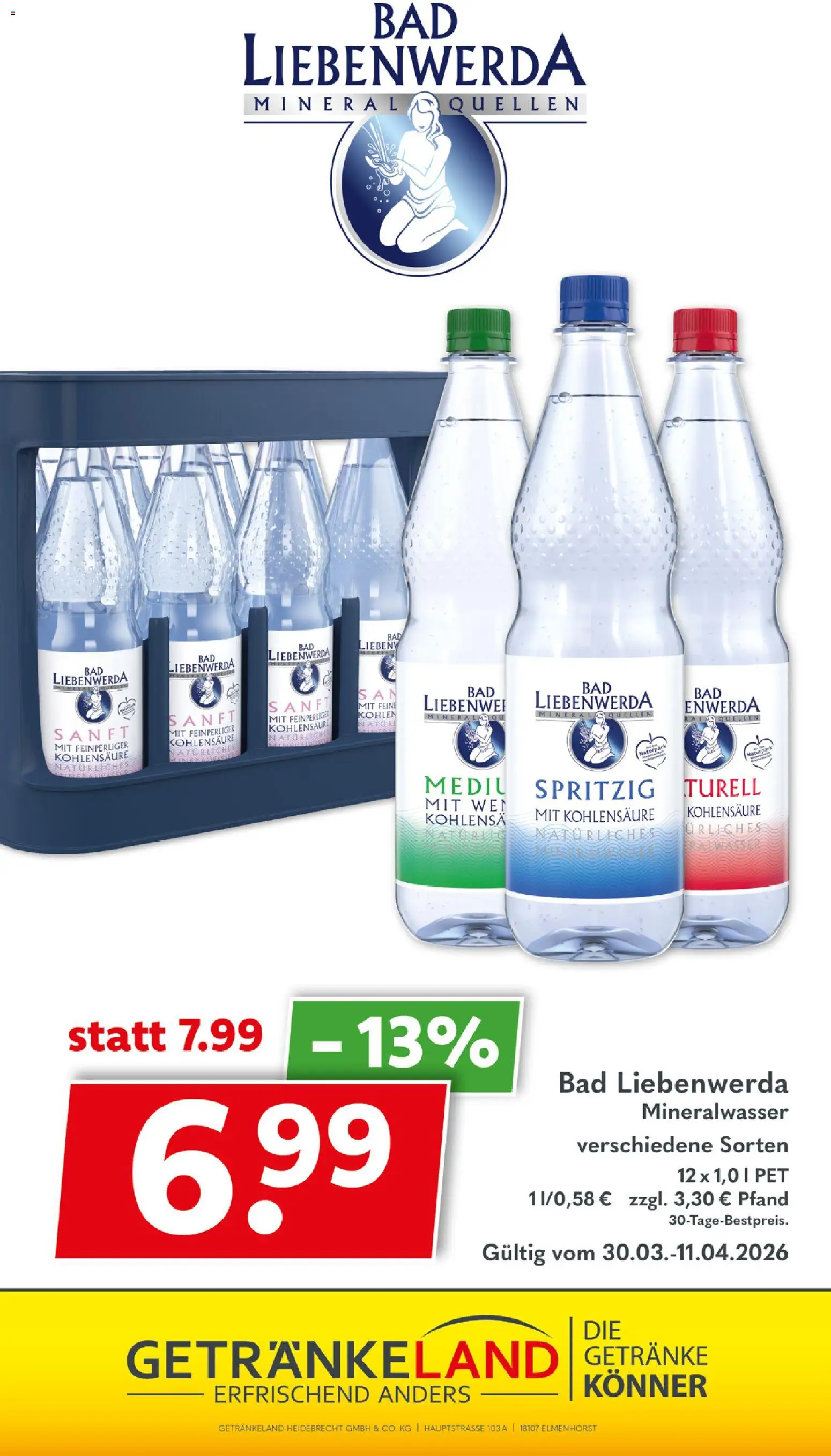 Getränkeland Prospekt 	 – gültig ab 30.03.2026 | Seite: 13 | Produkte: Bad, Mineralwasser