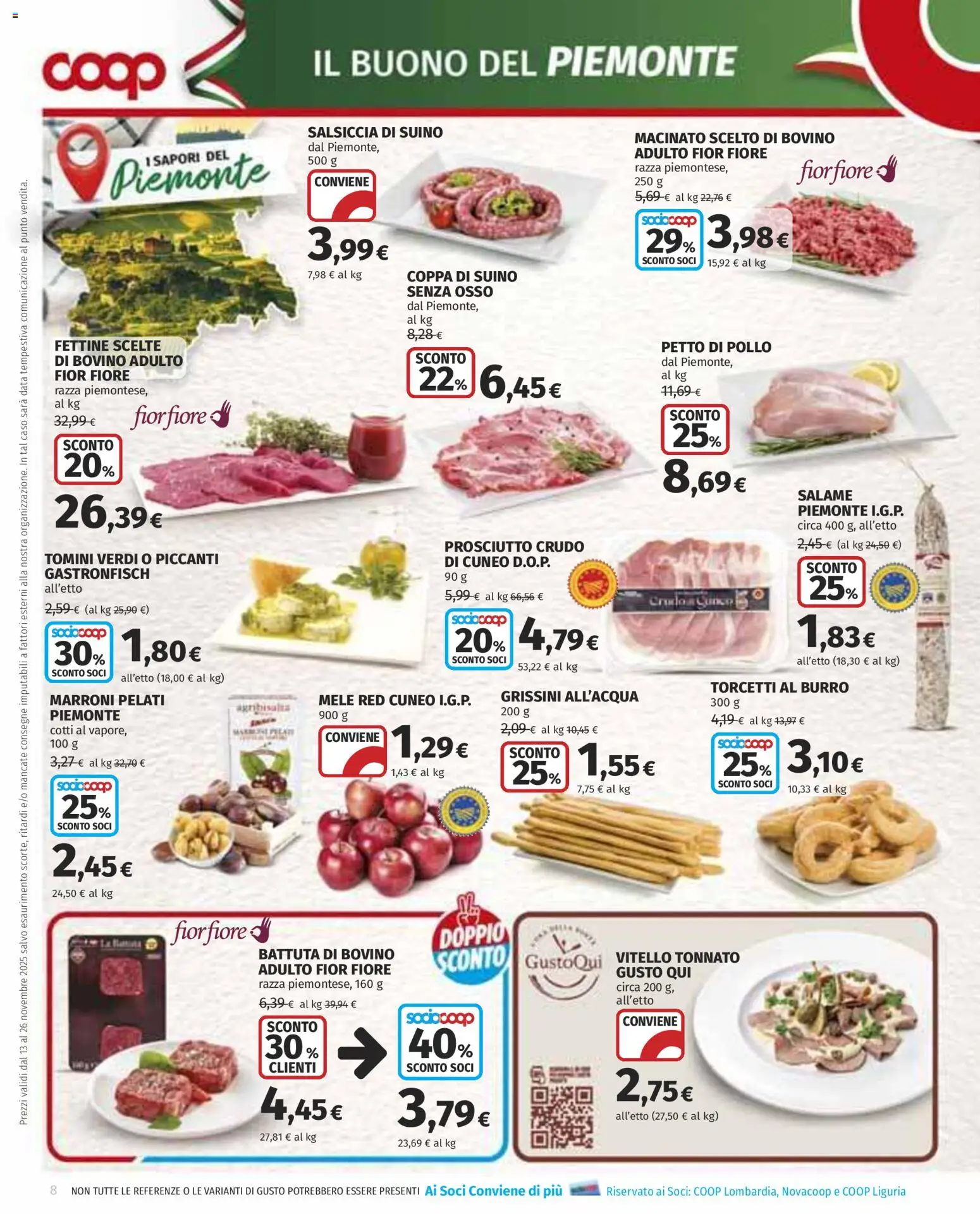 Volantino COOP del 13.11.2025 | Pagina: 8 | Prodotti: Petto di Pollo, Prosciutto, Vitello, Macinato