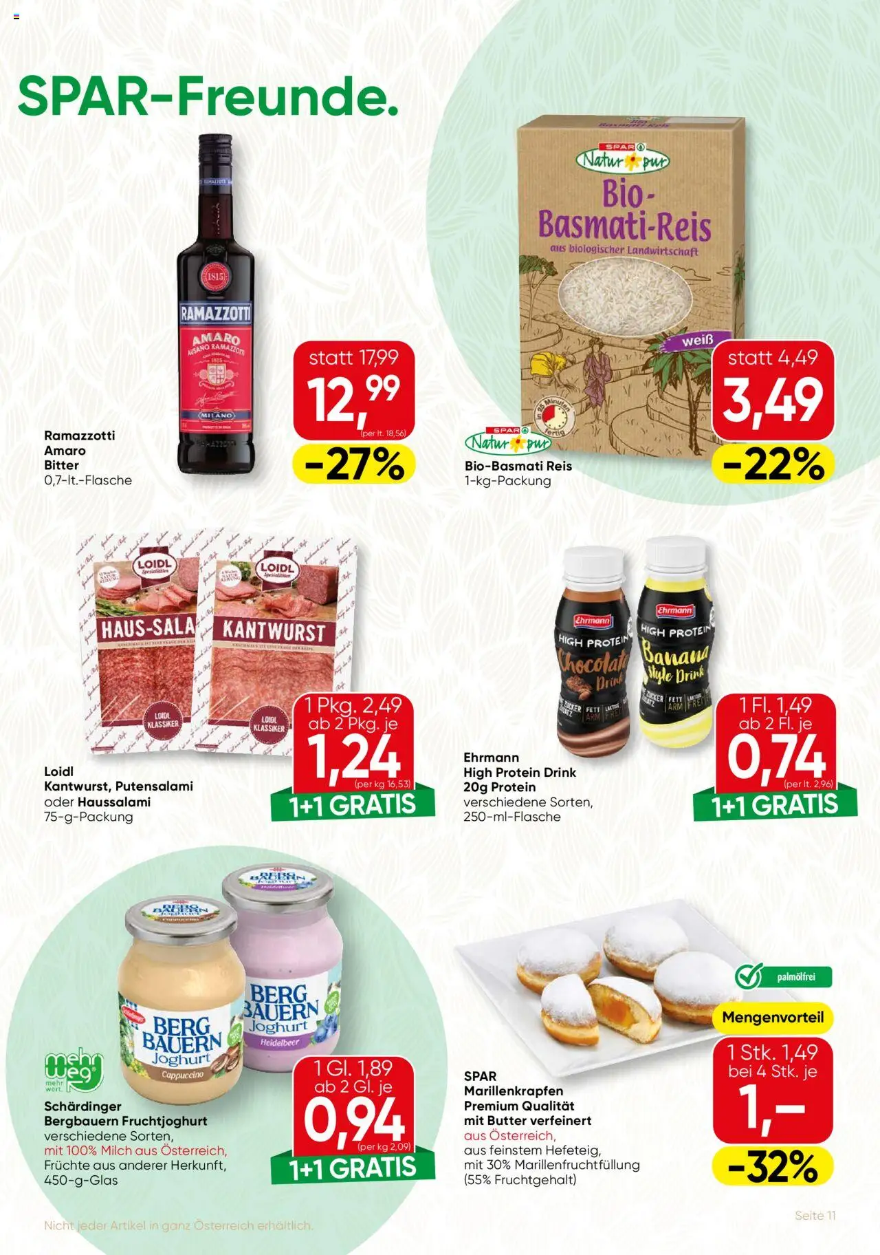 SPAR Gourmet Flugblatt gültig ab 09.10.2025 | Seite: 11 | Produkte: Zucker, Milch, Joghurt, Reis