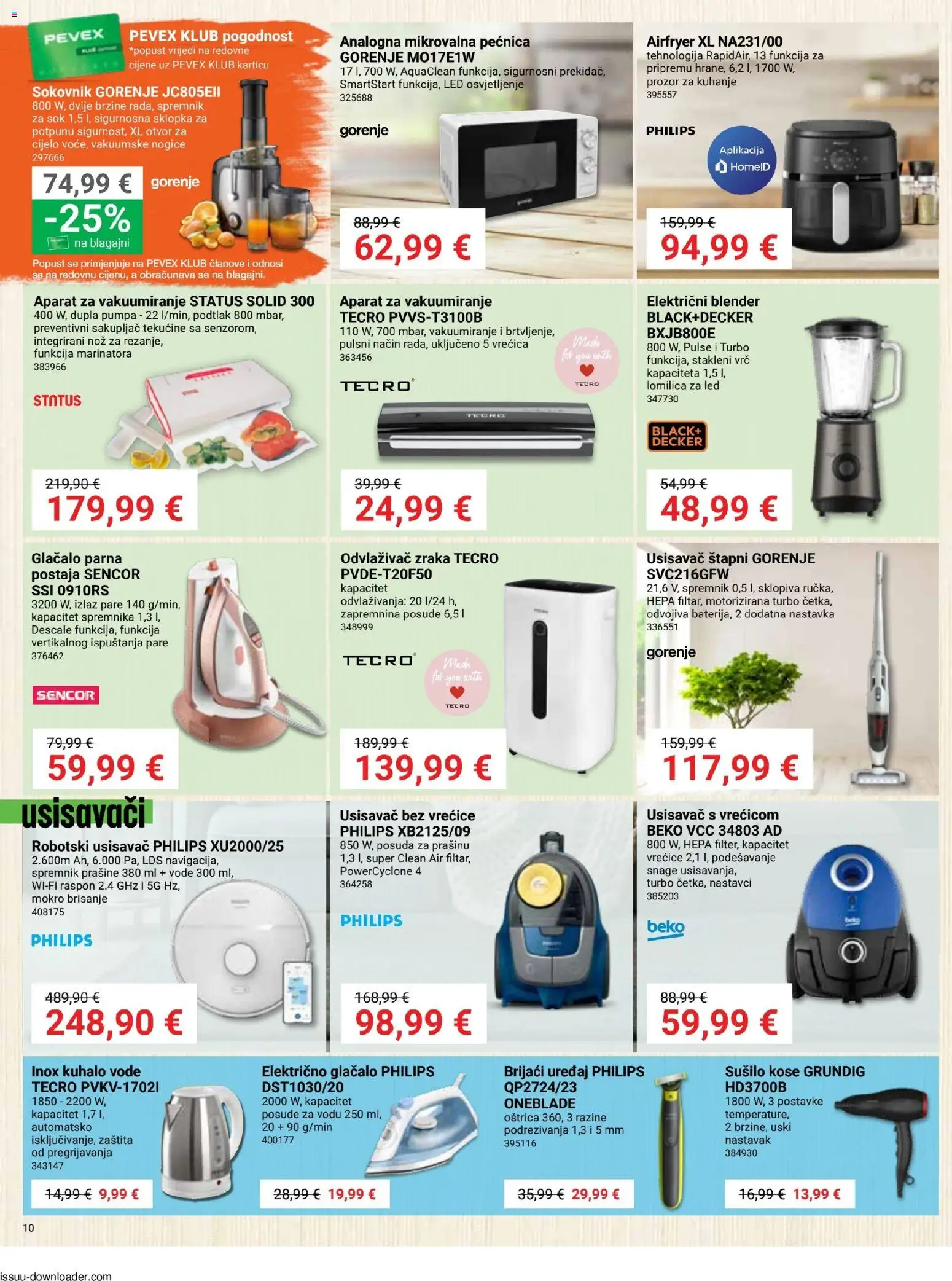 Pevex katalog | vrijedi od 08.01.2026 | Stranica: 10 | Proizvodi: Usisavač, Sokovnik, Nož, Blender