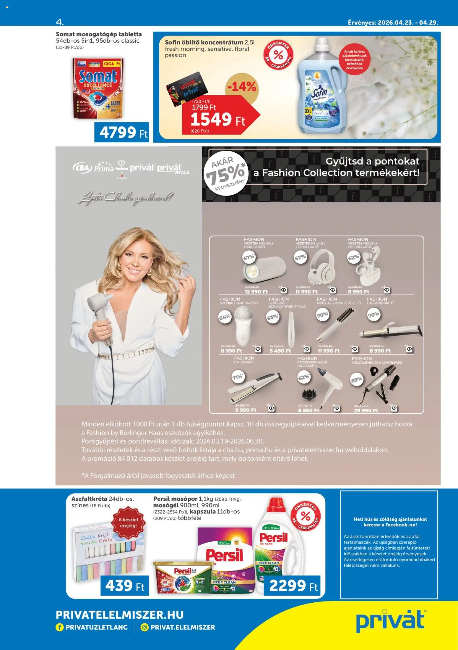 PRIVÁT akciós ujság - amely érvényes a következő dátumtól: 23.04.2026 | Oldal: 4 | Termékek: Somat, Mosogatógép, Hajformázó, Zöldség