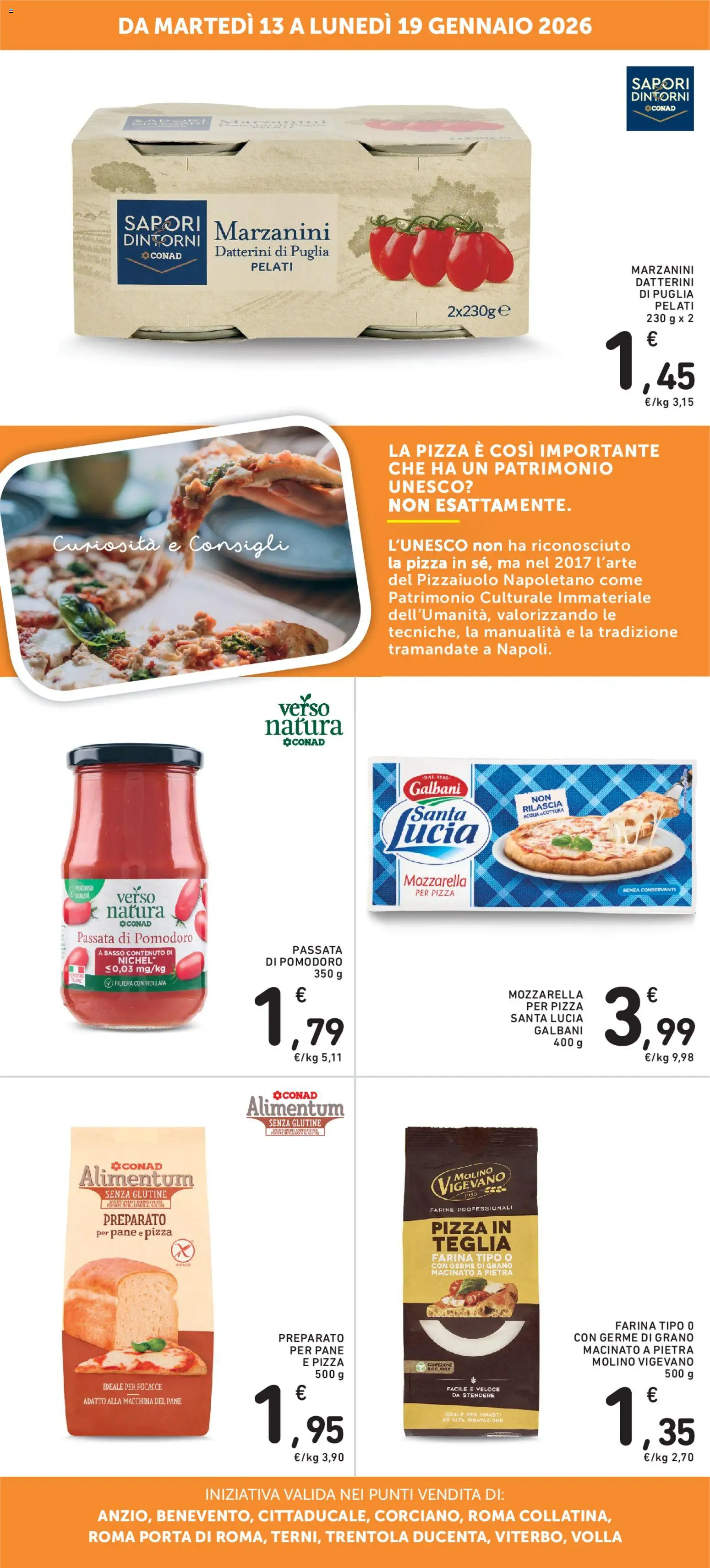 Volantino Spazio Conad del 13.01.2026 | Pagina: 2 | Prodotti: Mozzarella, Pomodoro, Passata di pomodoro, Macinato