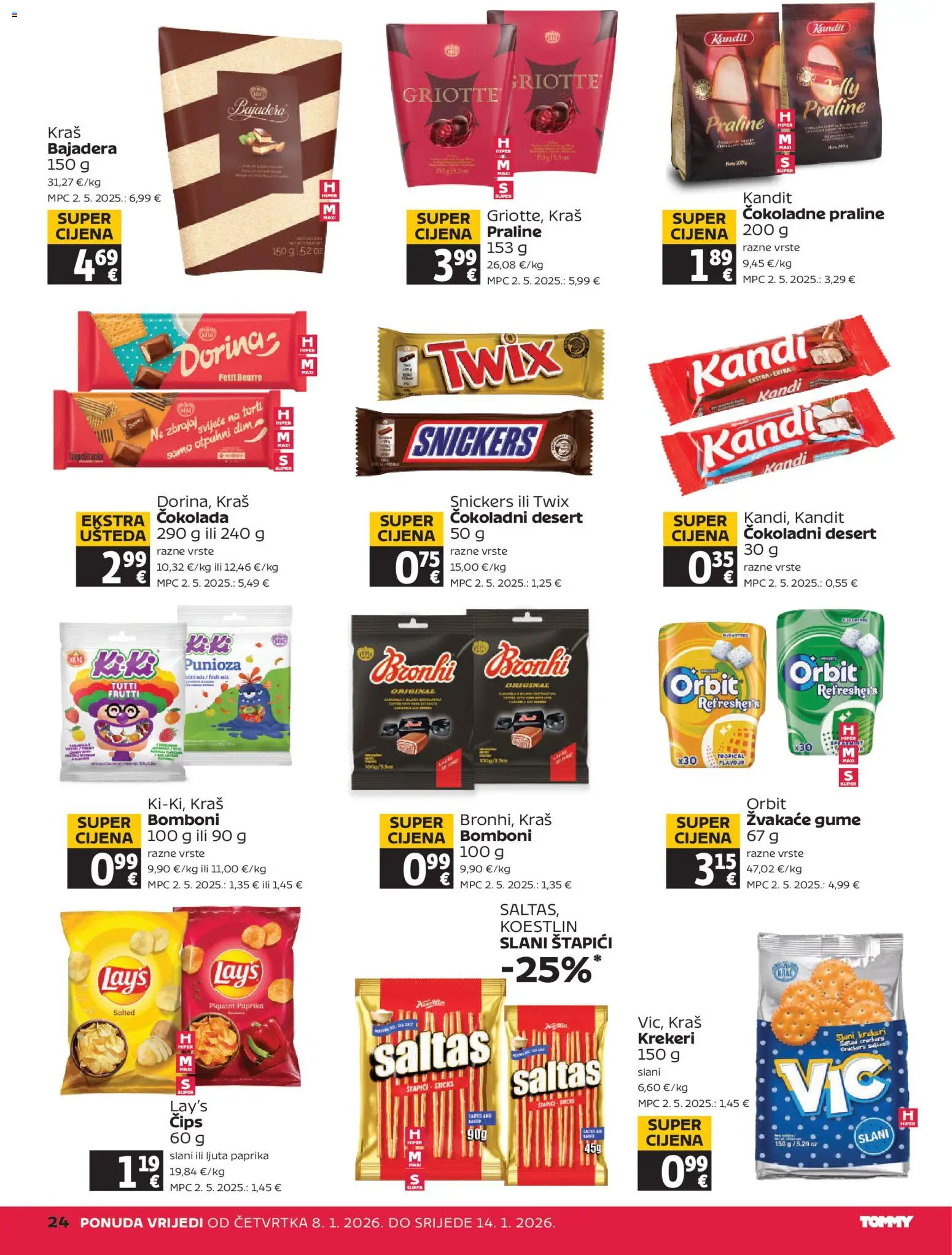 Tommy katalog | vrijedi od 08.01.2026 | Stranica: 24 | Proizvodi: Praline, Paprika, Krekeri, Štapići