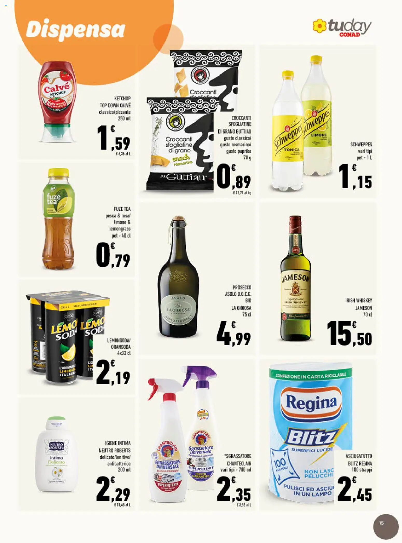 Volantino Conad del 08.04.2026 | Pagina: 15 | Prodotti: Sgrassatore, Prosecco, Pesca, Asciugatutto