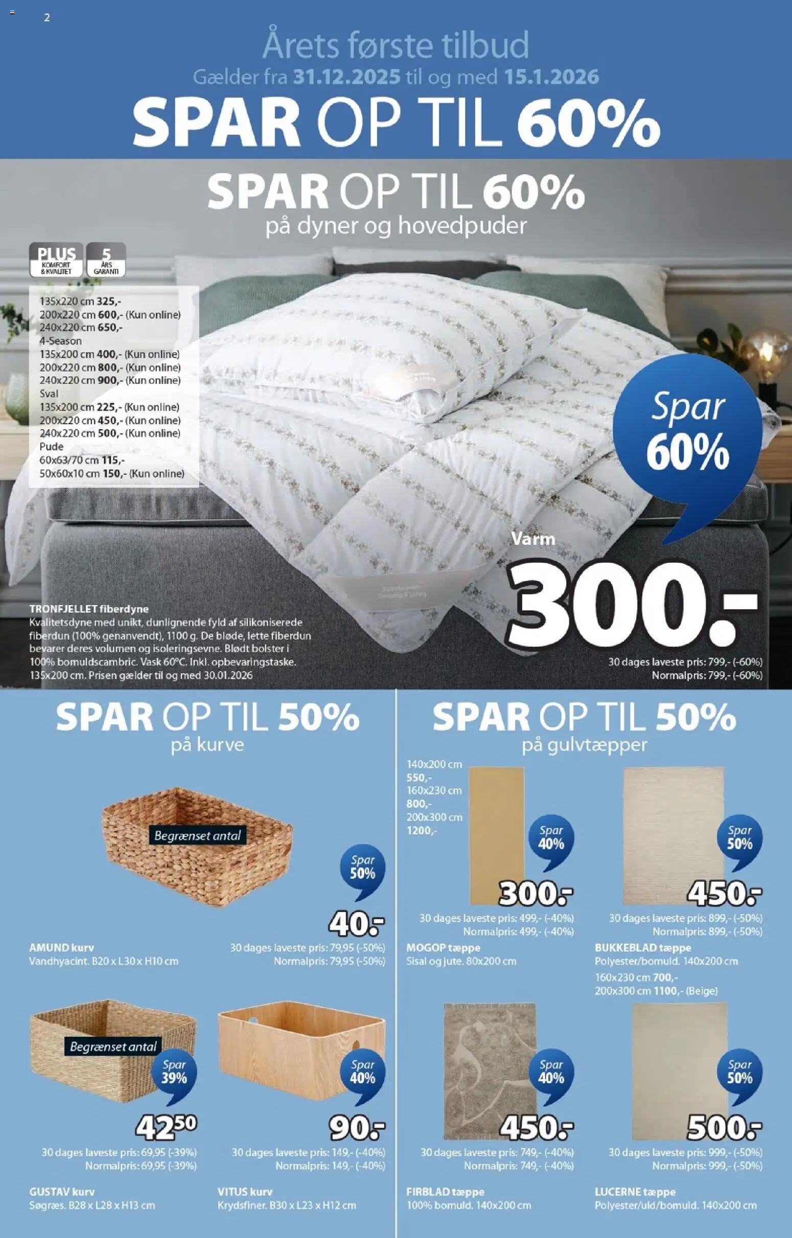 JYSK tilbudsavis – gyldig fra 31.12.2025 | Side: 2 | Produkter: Dyner, Pude, Tæppe, Kurv