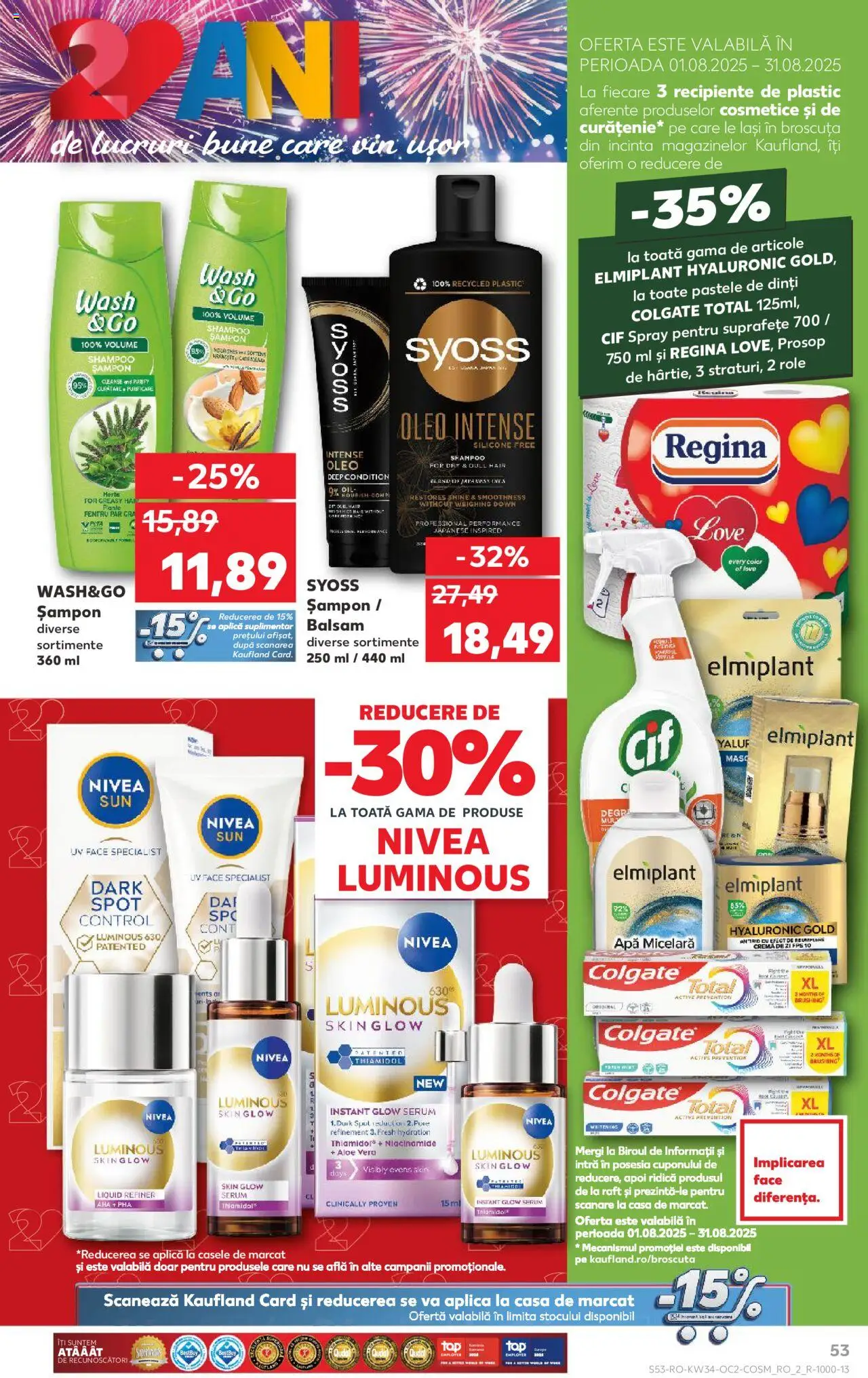 Kaufland RO akciós ujság - amely érvényes a következő dátumtól: 20.08.2025 | Oldal: 53 | Termékek: Aloe vera, Sampon