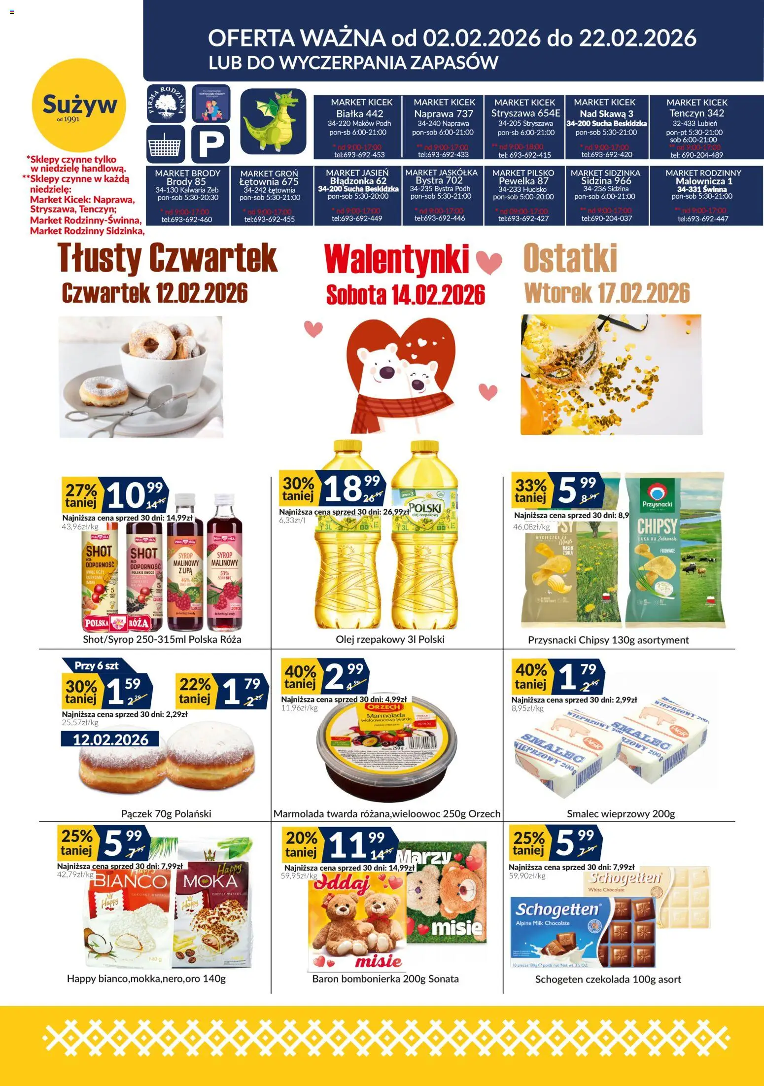 Sużyw Gazetka od 02.02.2026 | Strona: 1 | Produkty: Bombonierka, Masło, Olej, Czekolada