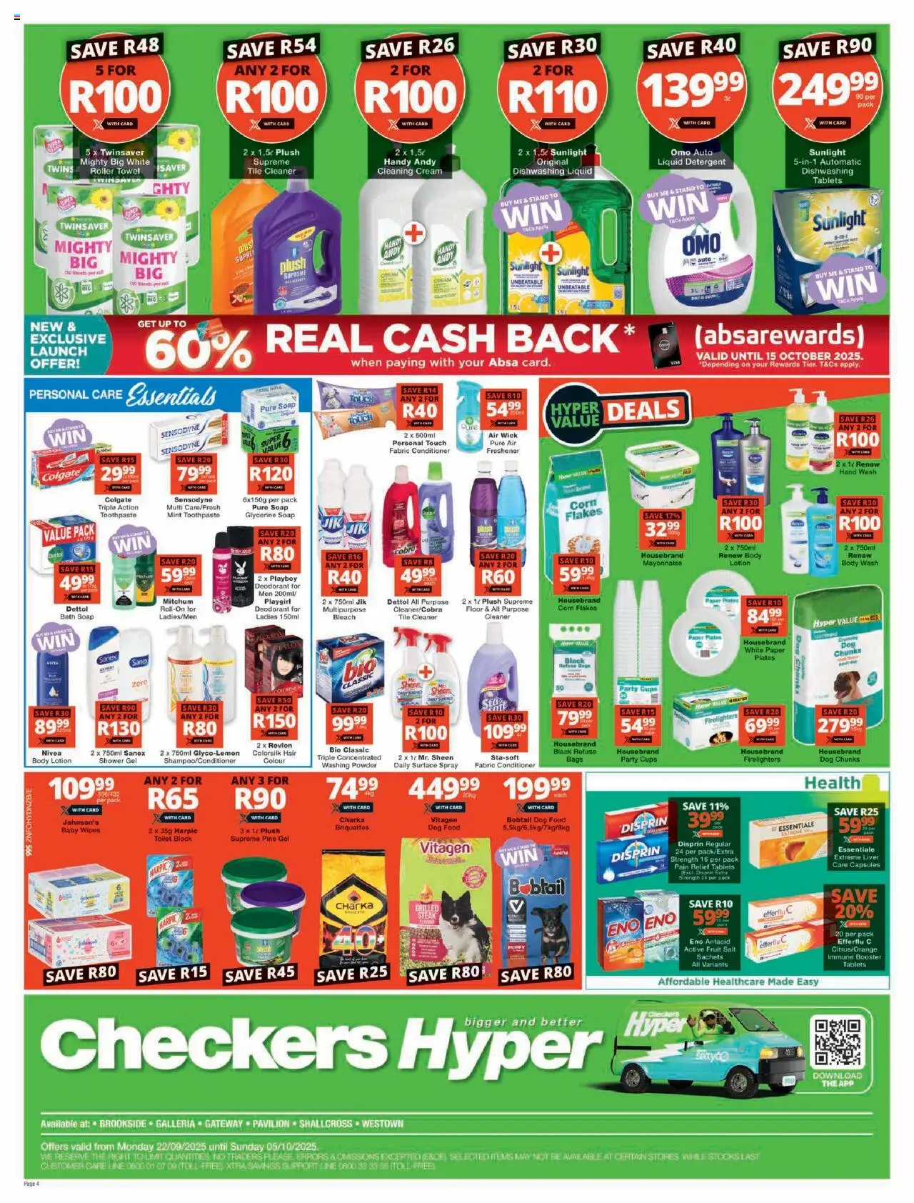 New Checkers catalogue – valid from 22.09.2025 | Page: 4 | Products: Bleach, Powder, Conditioner, Lotion