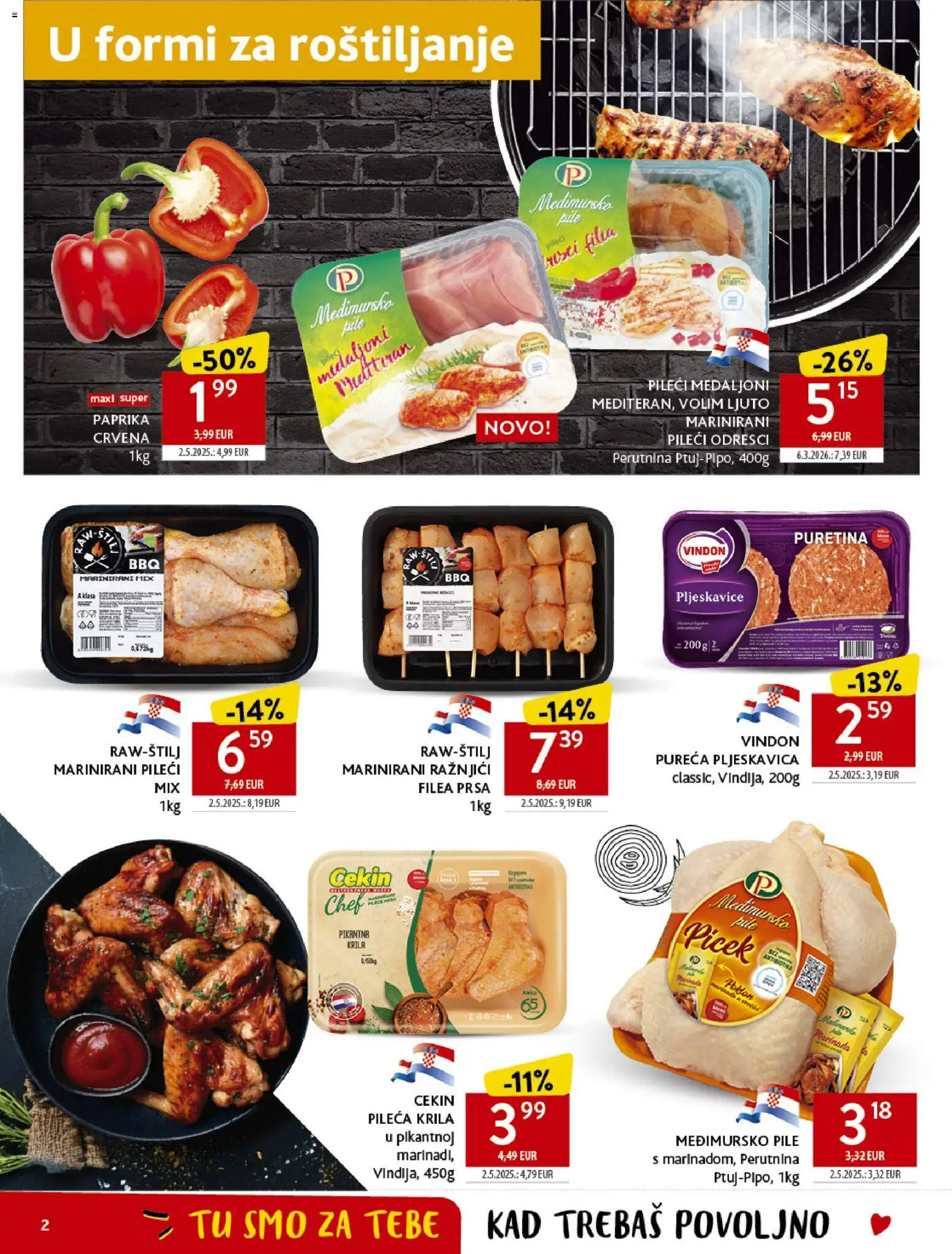 Konzum katalog | vrijedi od 22.04.2026 | Stranica: 2 | Proizvodi: Pileći medaljoni, Pileća krila, Paprika, Pljeskavice