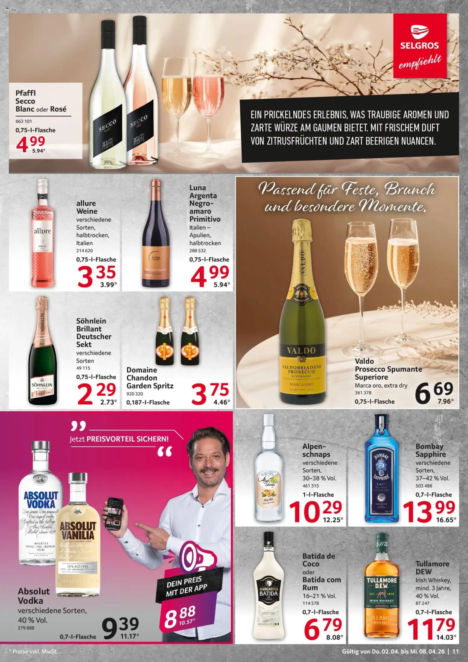 Selgros Prospekt 	 – gültig ab 02.04.2026 | Seite: 11 | Produkte: Schnaps, Duft, Prosecco, Vodka