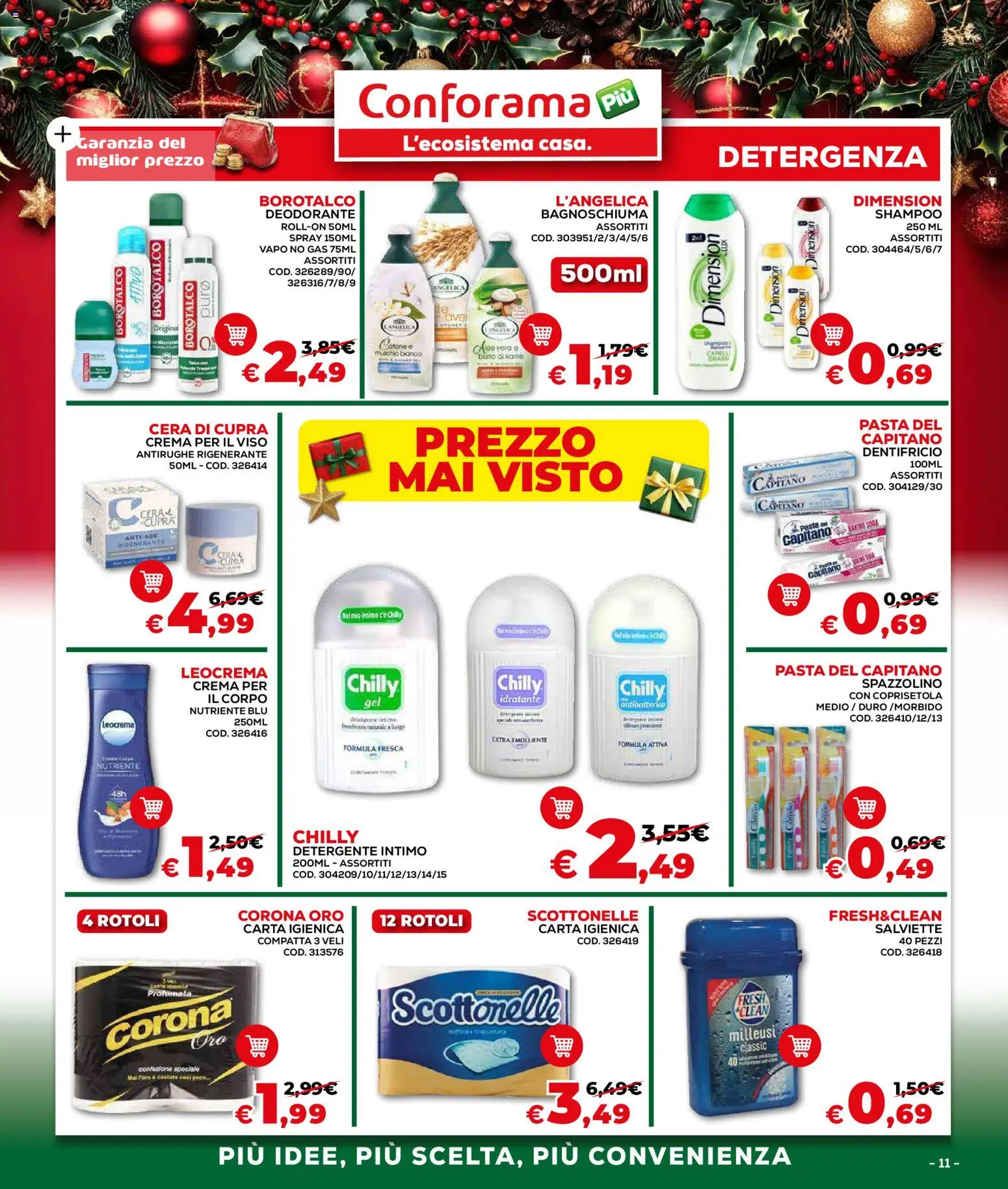 Volantino Conforama del 04.12.2025 | Pagina: 11 | Prodotti: Shampoo, Deodorante, Dentifricio, Pasta