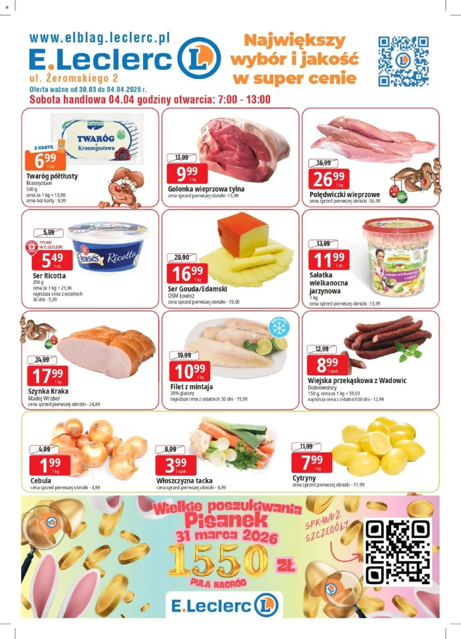 E.Leclerc gazetka - Elbląg I od 30.03.2026 | Strona: 1 | Produkty: Karta, Ser, Sałatka, Ricotta