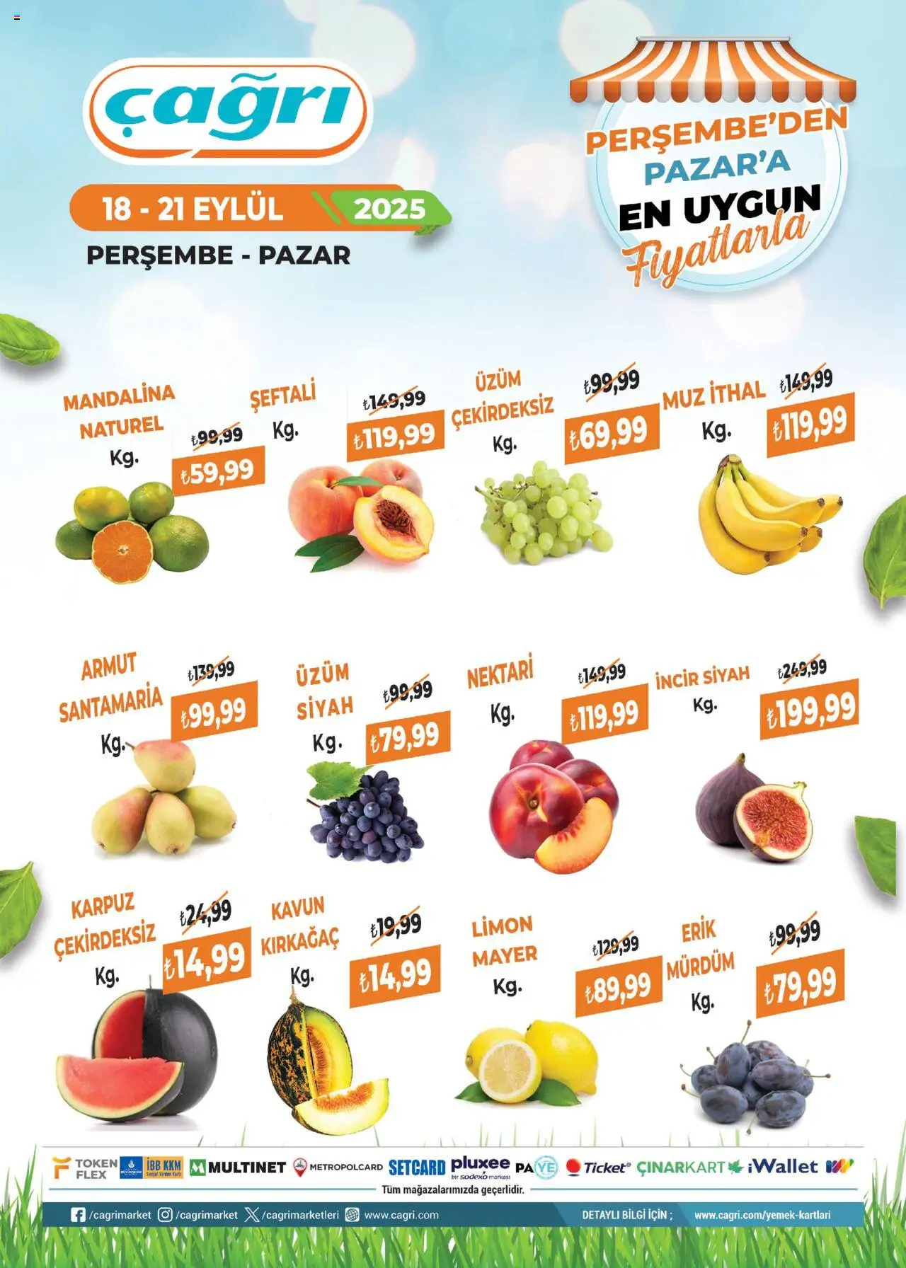 Çağrı Market Manav Katalog - 18.09.2025 tarihinden itibaren geçerlidir | Sayfa: 1 | Ürünler: Mandalina, Limon, Karpuz, Kavun