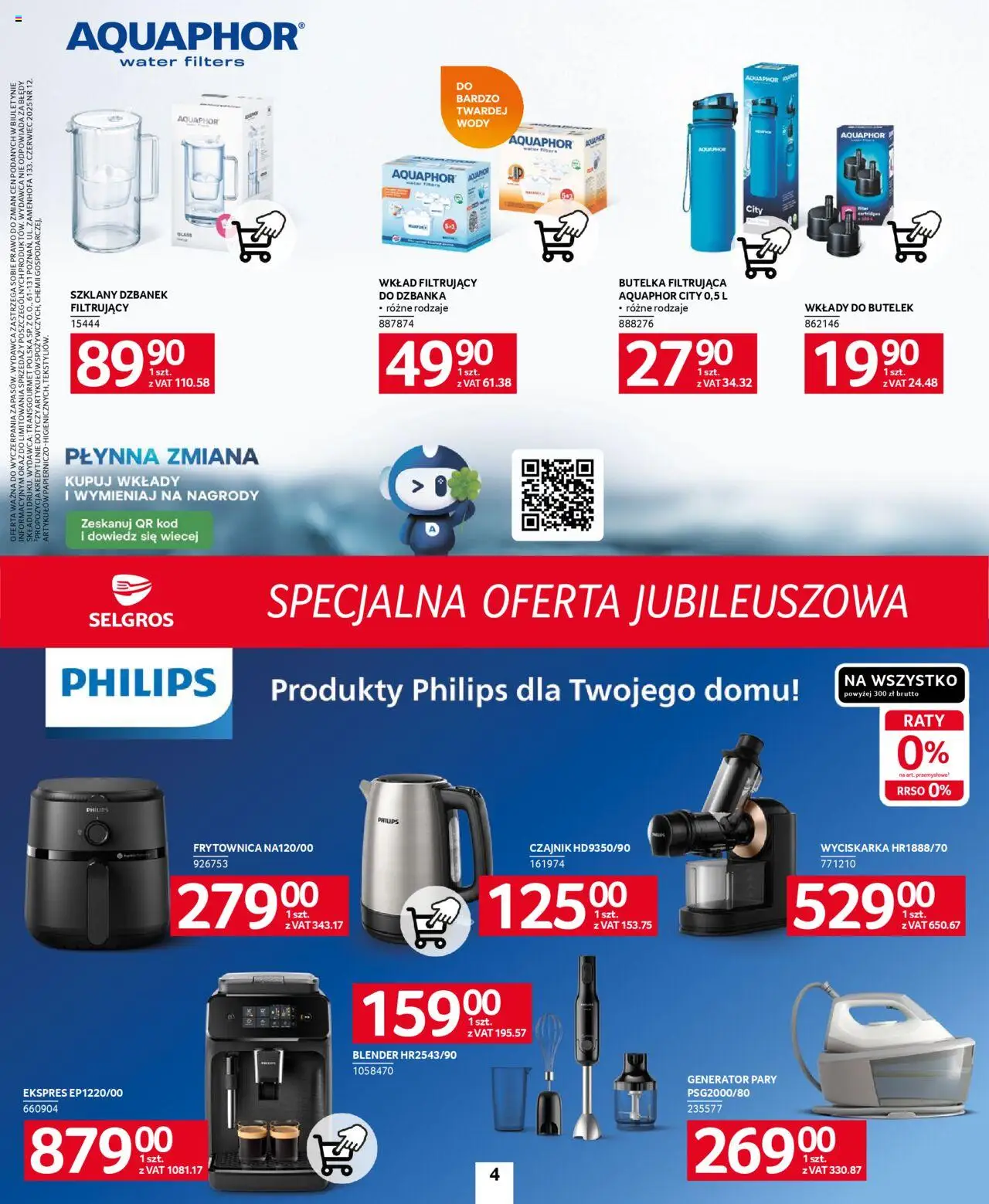 Selgros cash&carry Gazetka - Specjalna oferta jubileuszowa od 05.06.2025 | Strona: 4 | Produkty: Dzbanek filtrujący, Generator pary, Blender, Wyciskarka