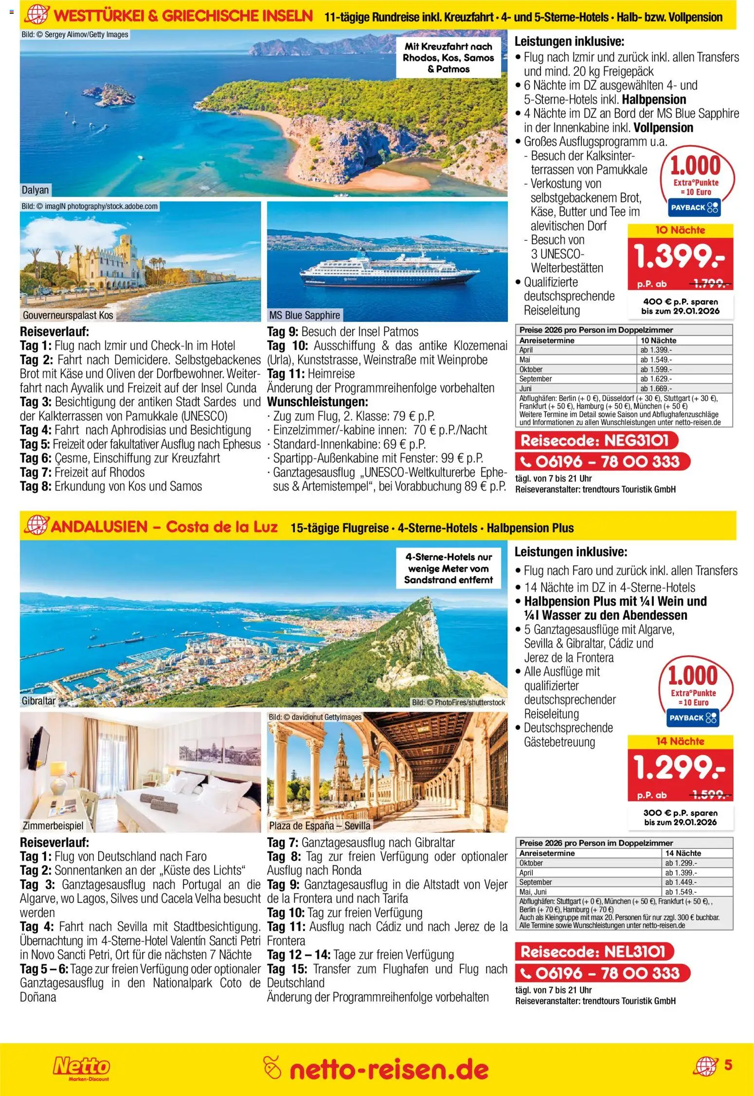 Netto Reisen Prospekt 	 – gültig ab 29.12.2025 | Seite: 5 | Produkte: Käse, Brot, Wein, Uhr