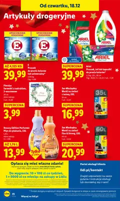 Pogląd oferty "Lidl Gazetka" - ważna od 18.12.2025 | Strona: 72 | Produkty: Ariel, Kapsułki do prania, Proszek do prania, Detergent