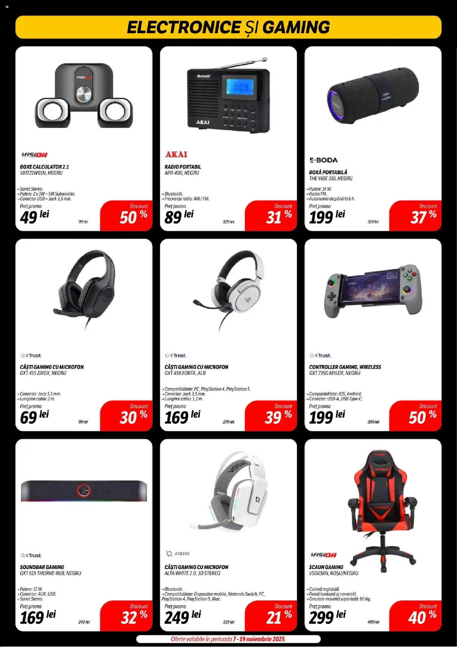 Noul catalog Flanco – valabil de la 14.11.2025 | Pagină: 14 | Produse: Scaun gaming, Radio, Microfon, Boxă portabilă