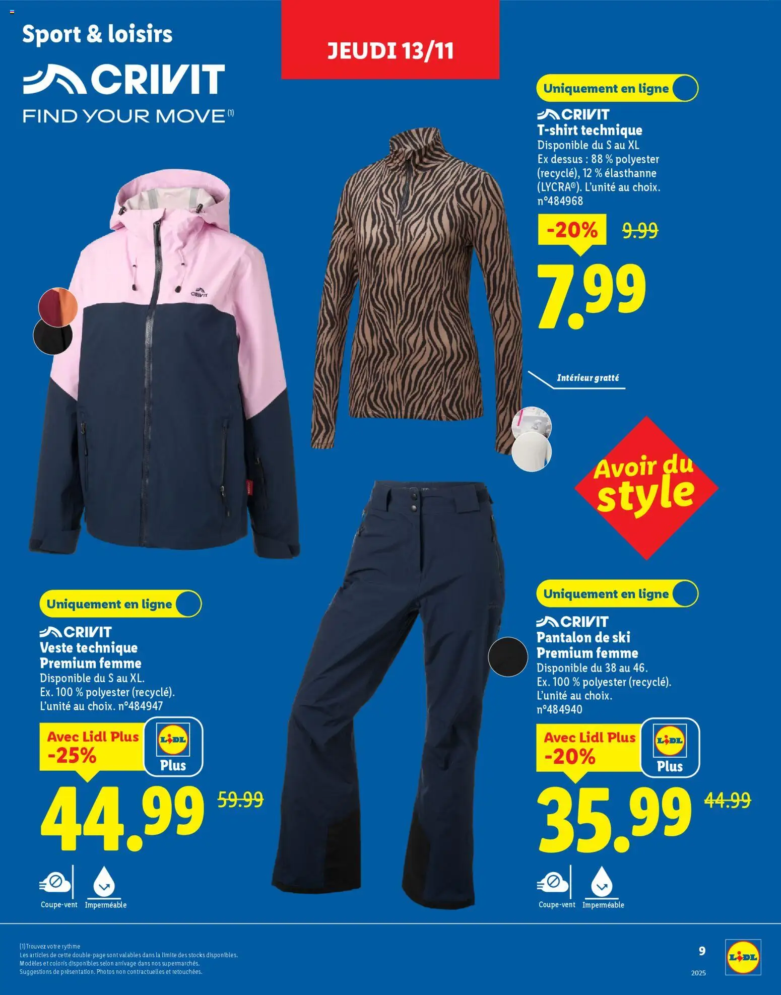 {H1} | Page: 9 | Produits: Ski, T-shirt, Veste, Pantalon